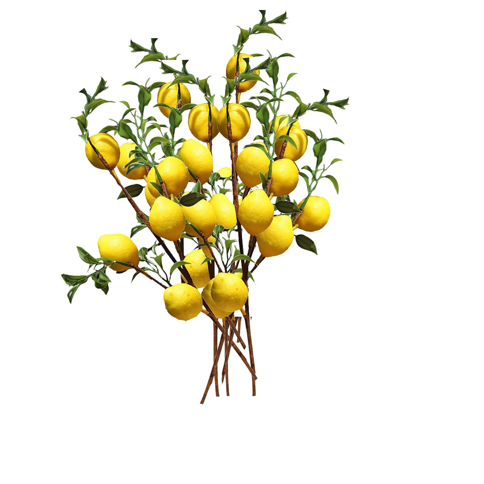 Keebgyy 6Pcs 20Inch Artificial Lemon Branch, 5 Vivid Yellow Fake Lemon with Green Leaves Lemon Fruit Props for Balcony Home Wedding Party Garden Decoration