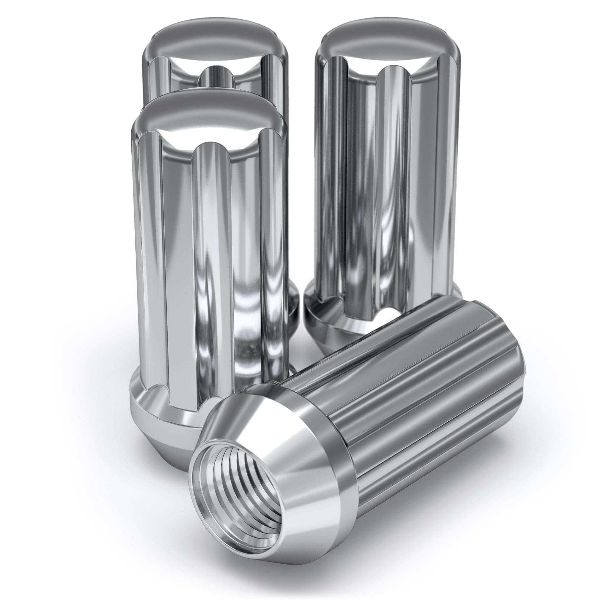 M14x1.50 Duplex 7 Spline Lug Nuts with Key (for Aftermarket Wheels), EZ Installation, Durable Carbon Steel with Stylish Triple Layered Chrome Finish, 3809L-4AM (4 Pack)
