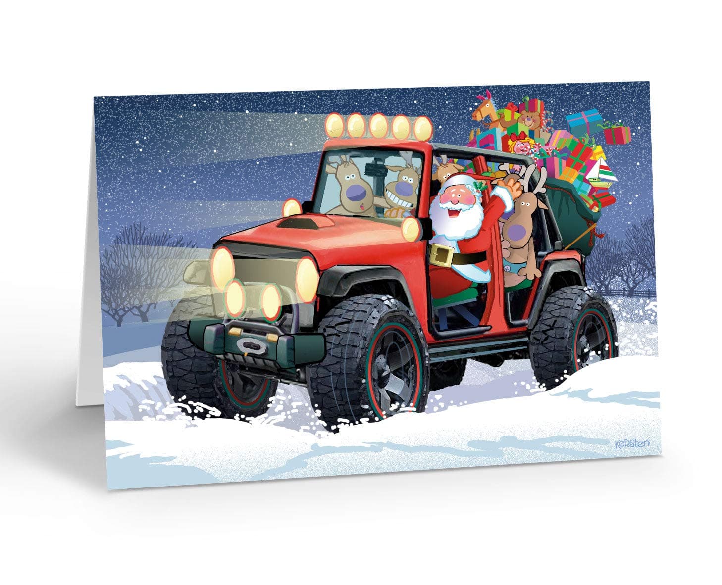 Stonehouse Collection | Santa's Four Wheeling Deliveries Christmas Card | 18 Cards & 19 Envelopes (Standard)
