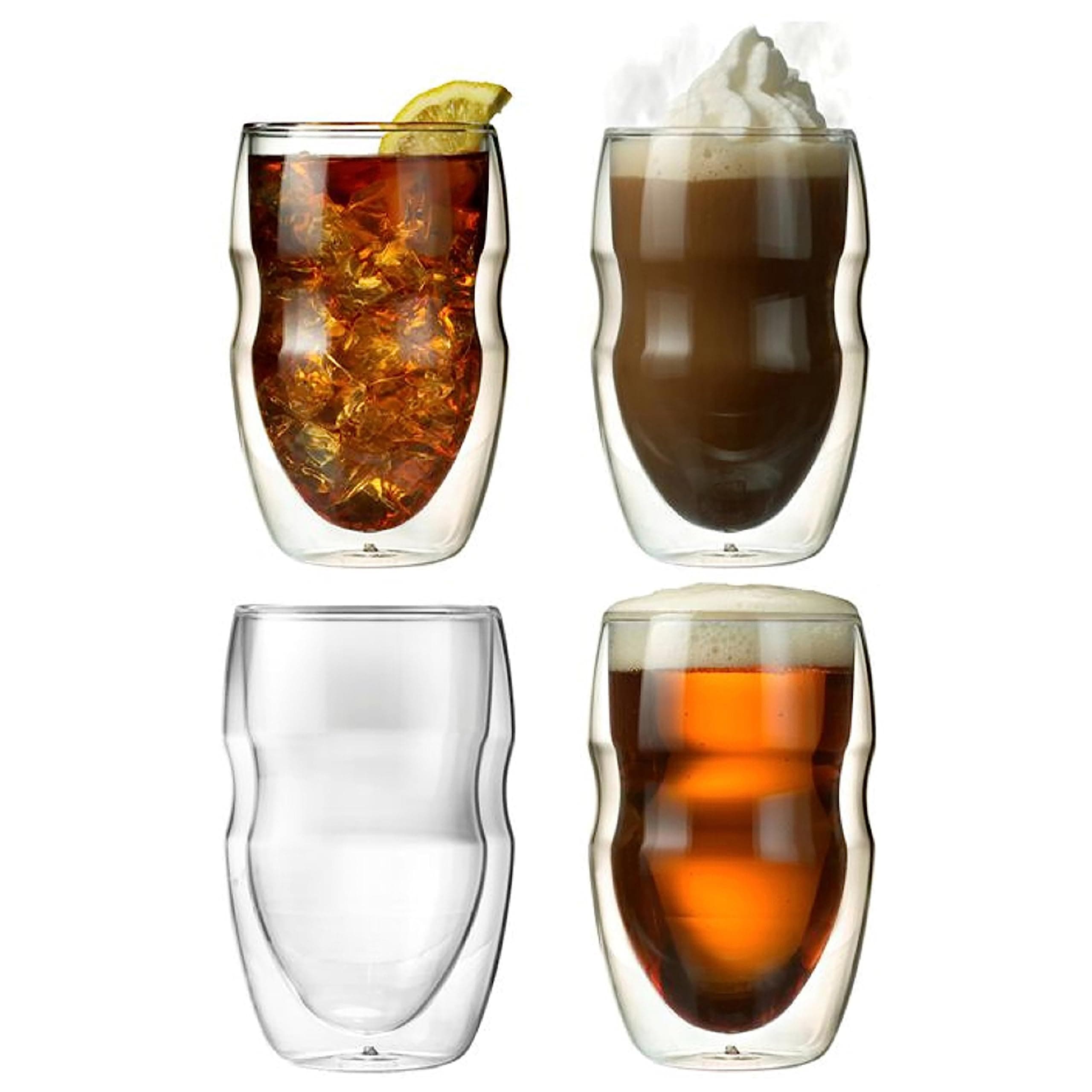 Ozeri Serafino Double Wall 0.35 L / 12 oz Beverage & Coffee Glasses - Set of 4 Insulated Drinking Glasses