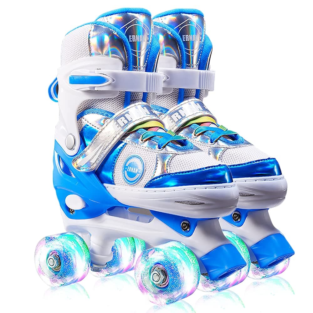 ETERISH Kids Girls and Boys Adjustable Roller Skates (Blue, Small EU26-33)