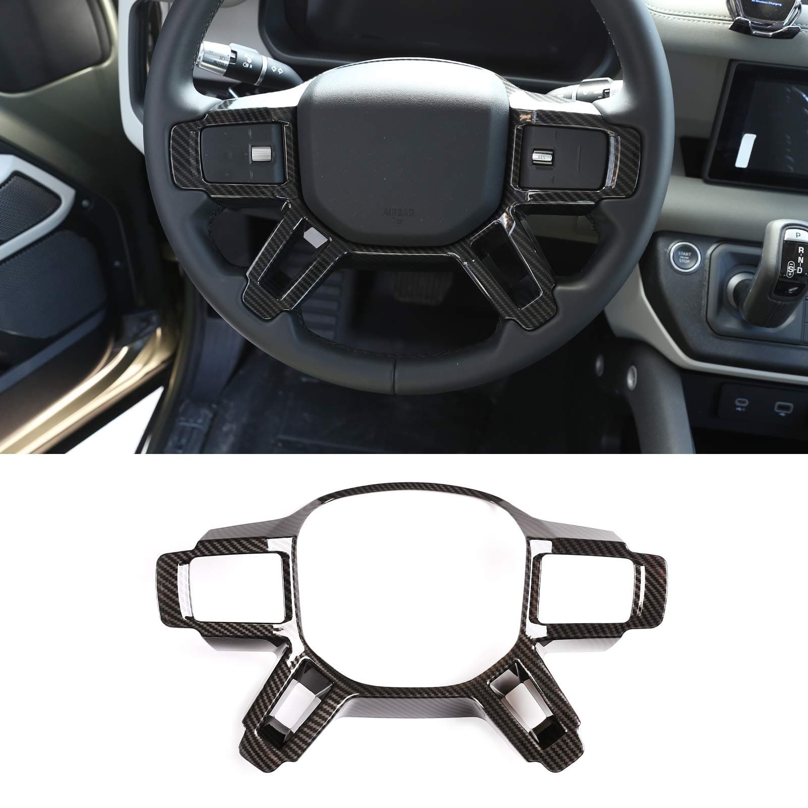 For Land Rover Defender 110 2020 Accessories ABS Interior Steering Wheel Decoration Cover Trim Car Accessories (Carbon Fiber Style)