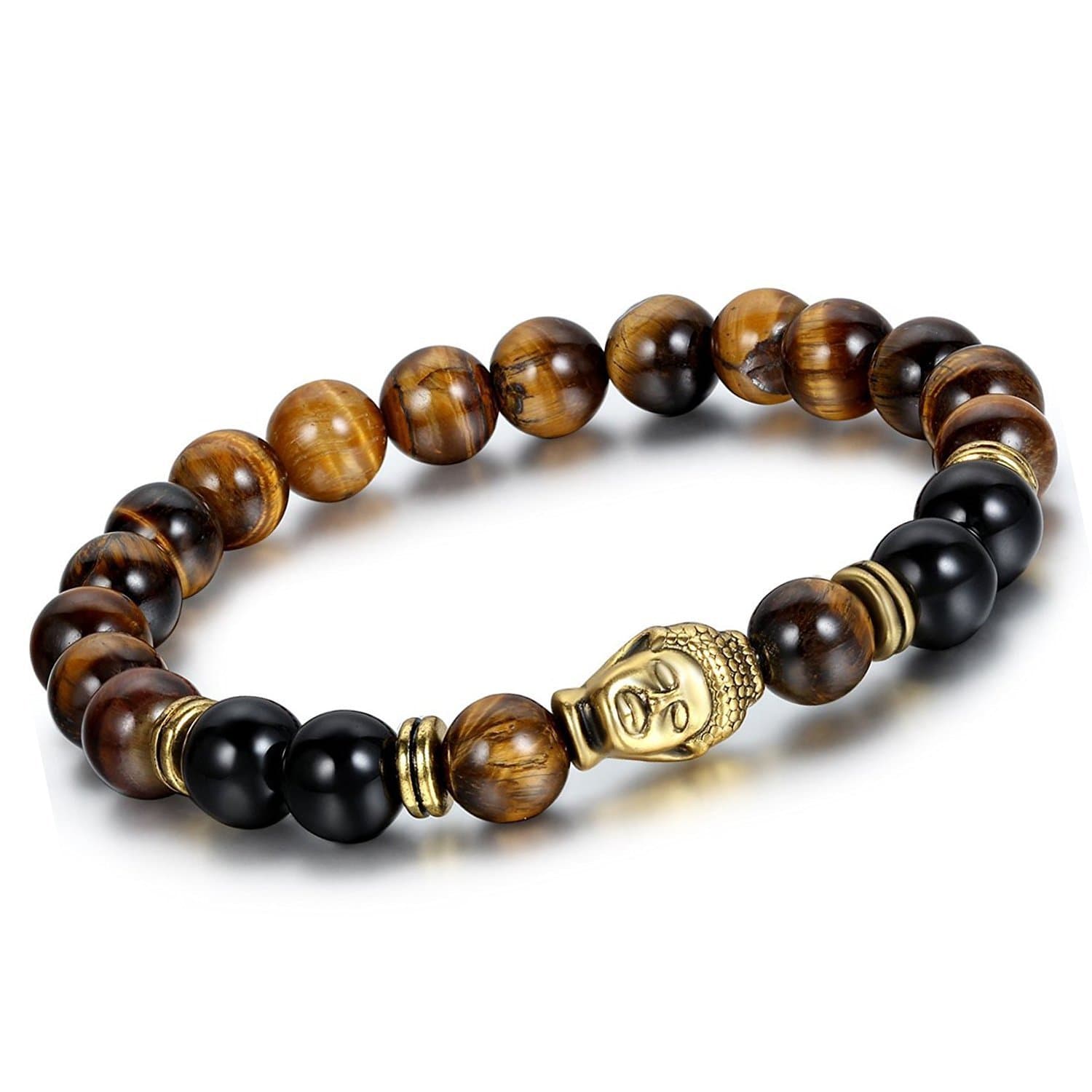 Shining Diva Fashion D'Vine Black Onyx Tiger's Eye Semi Precious Stone Yoga and Meditation Buddha Reiki Healing Beads Unisex Stylish Bracelet for Men, Women(9389b)