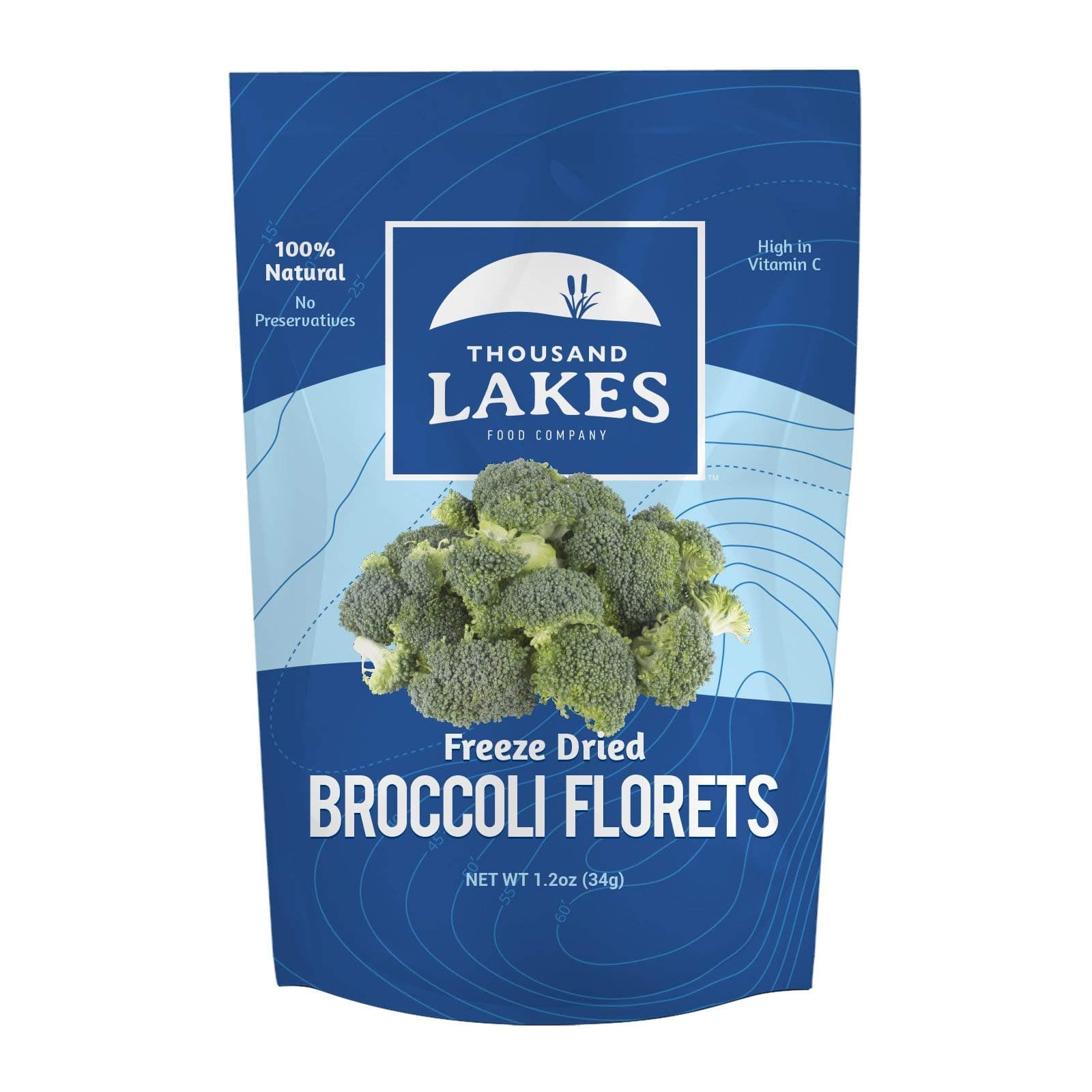 Thousand Lakes Freeze Dried Fruits and Vegetables - Broccoli Florets 1.2 ounces | 100% Florets - No Stems | No Salt Added