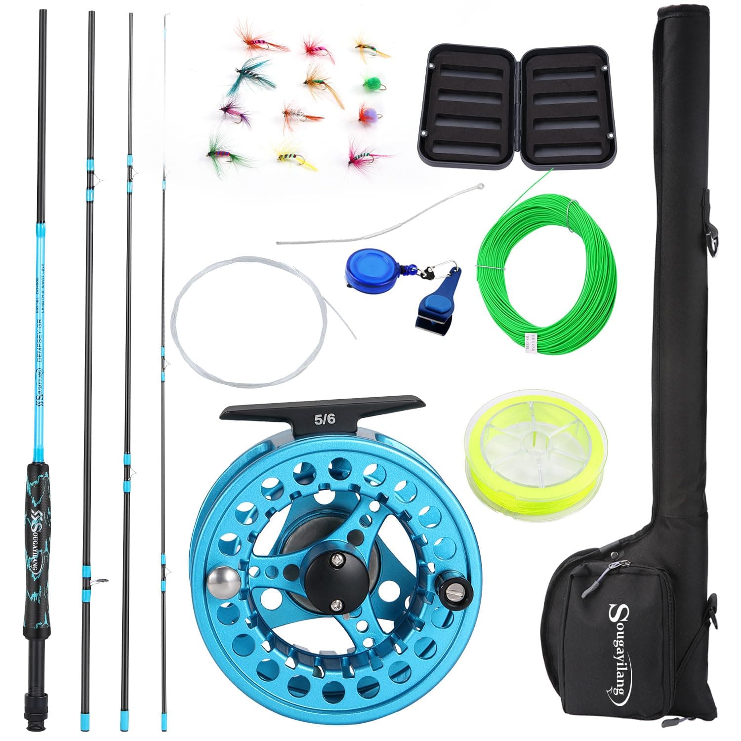 Standard Fly Fishing Combo Starter Kit, 5/6 Weight 9' Fly Rod with SuperPolymer Handle, Accessories, Carrying Case, Fly Box Case & Fishing Flies