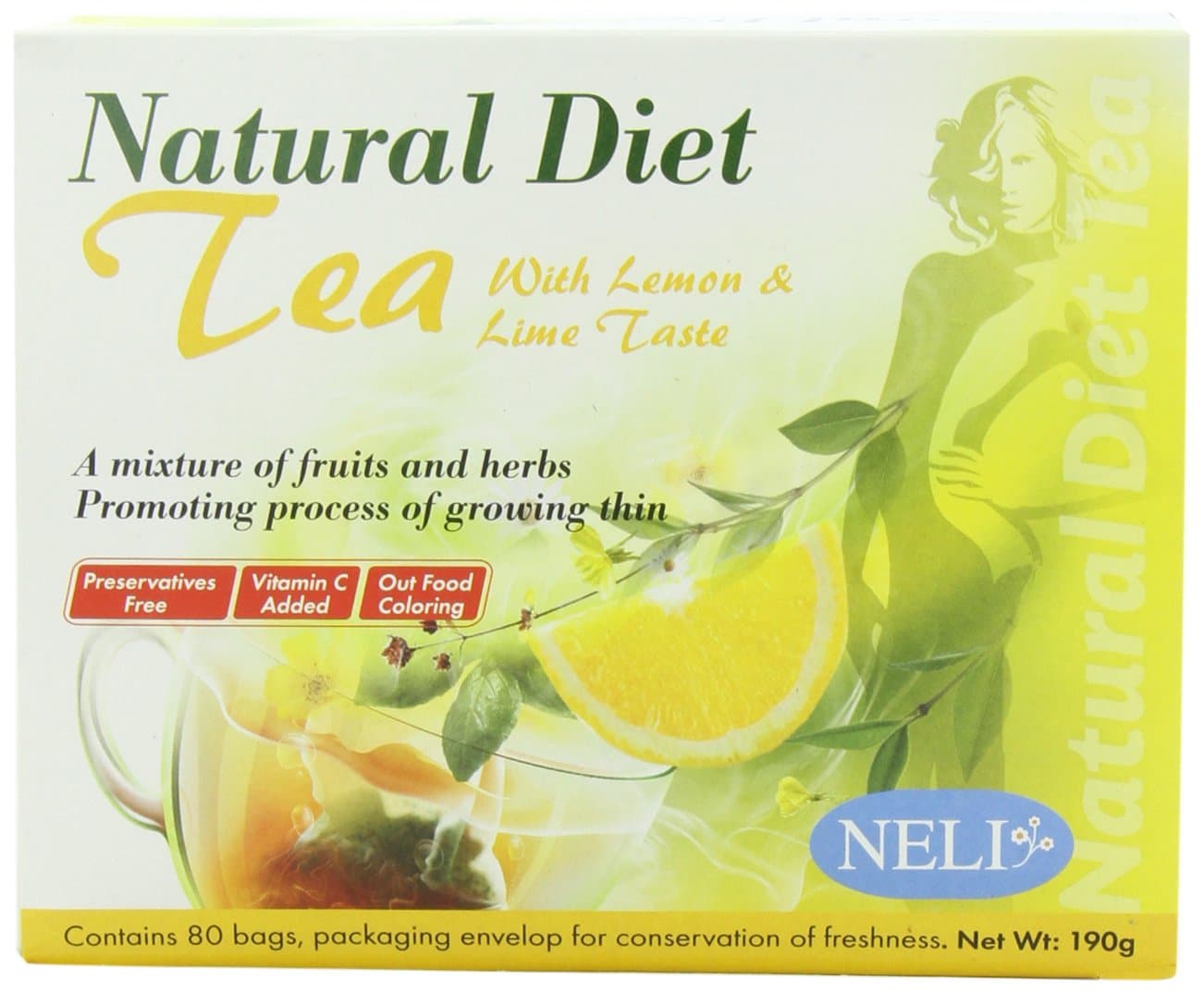 Neli Natural Diet Tea Lemon and Lime Taste Tea Bags, 80-count