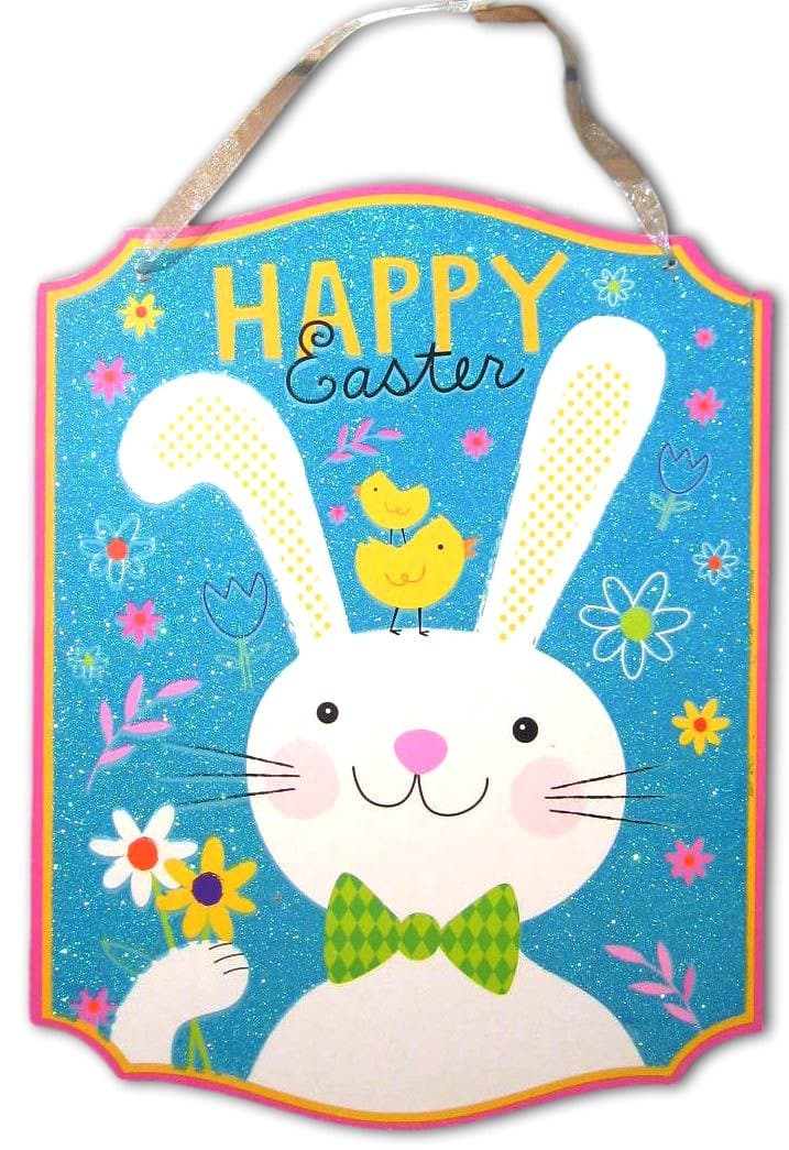 Happy Easter Sign for Windows Wall Hanging Doors School Classroom or Home Decoration (Happy Easter Glitter Bunny)