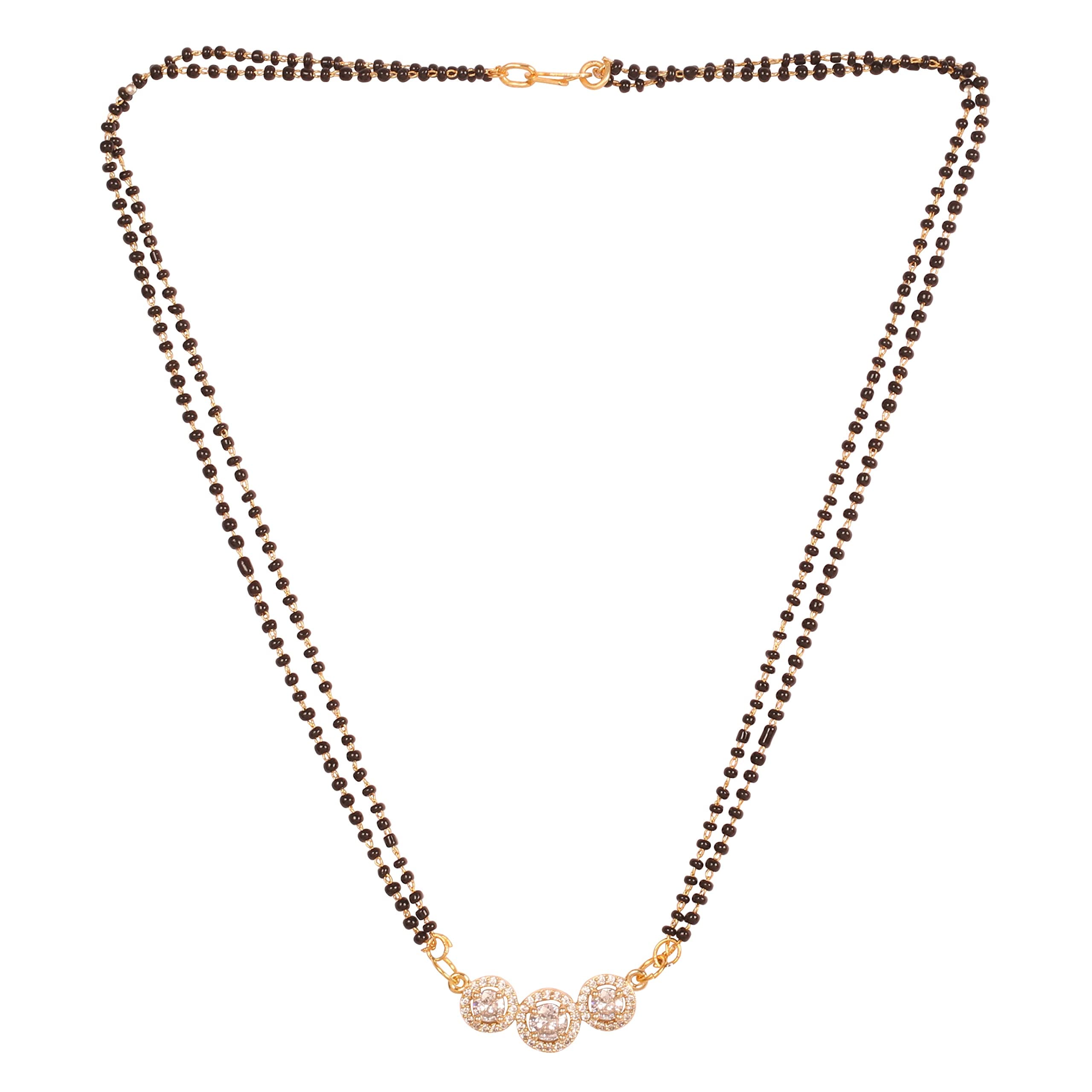 By Touchstone Traditional Indian Bollywood Studded Diamond Look Cubic Zirconia CZs Black Beads Symbolic Designer Jewelry Mangalsutra Pendant In Two Tones For Women.