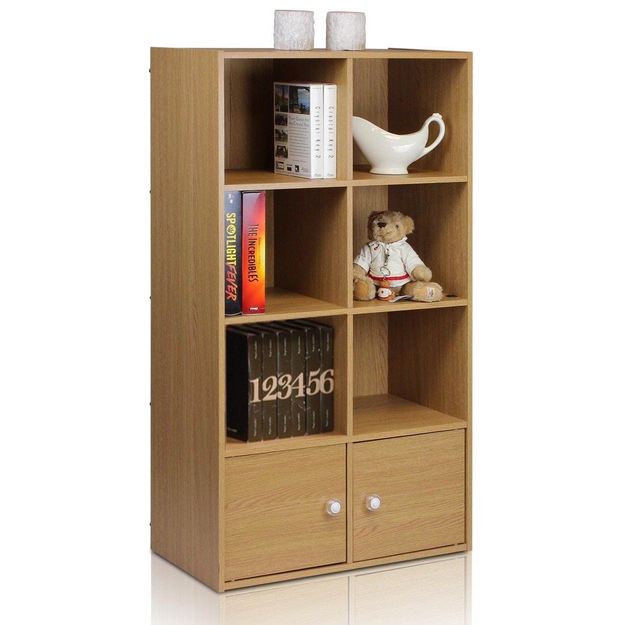 4 Shelf Cube Storage Cabinet Shelving Closet Door Organize Bookcase Book Oak
