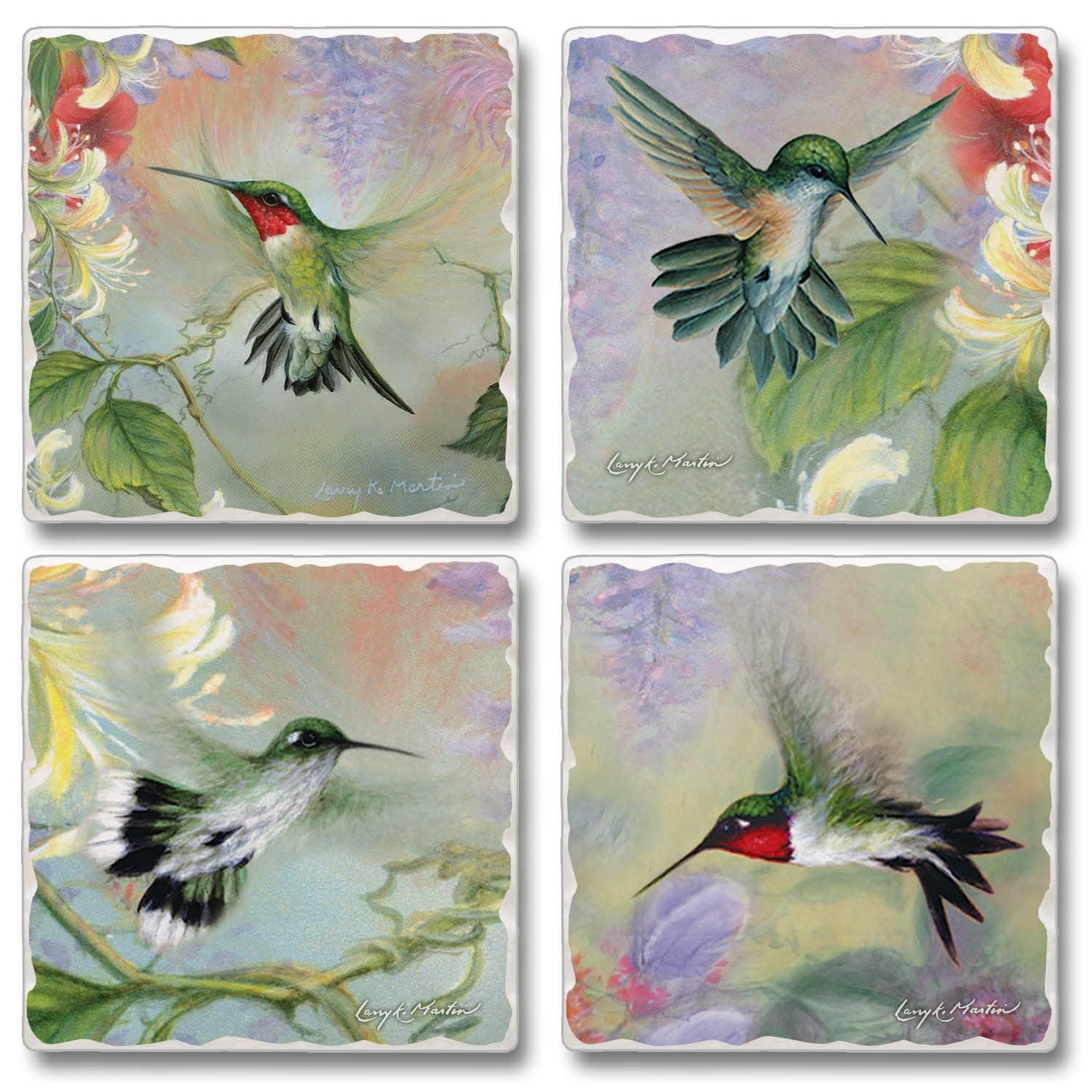 Thirstystone Hummingbirds 4 Pack Tumbled Tile Stone Coasters with Protective Cork Backing Manufactured in The USA Artistic Absorbent Easily Wipes Clean