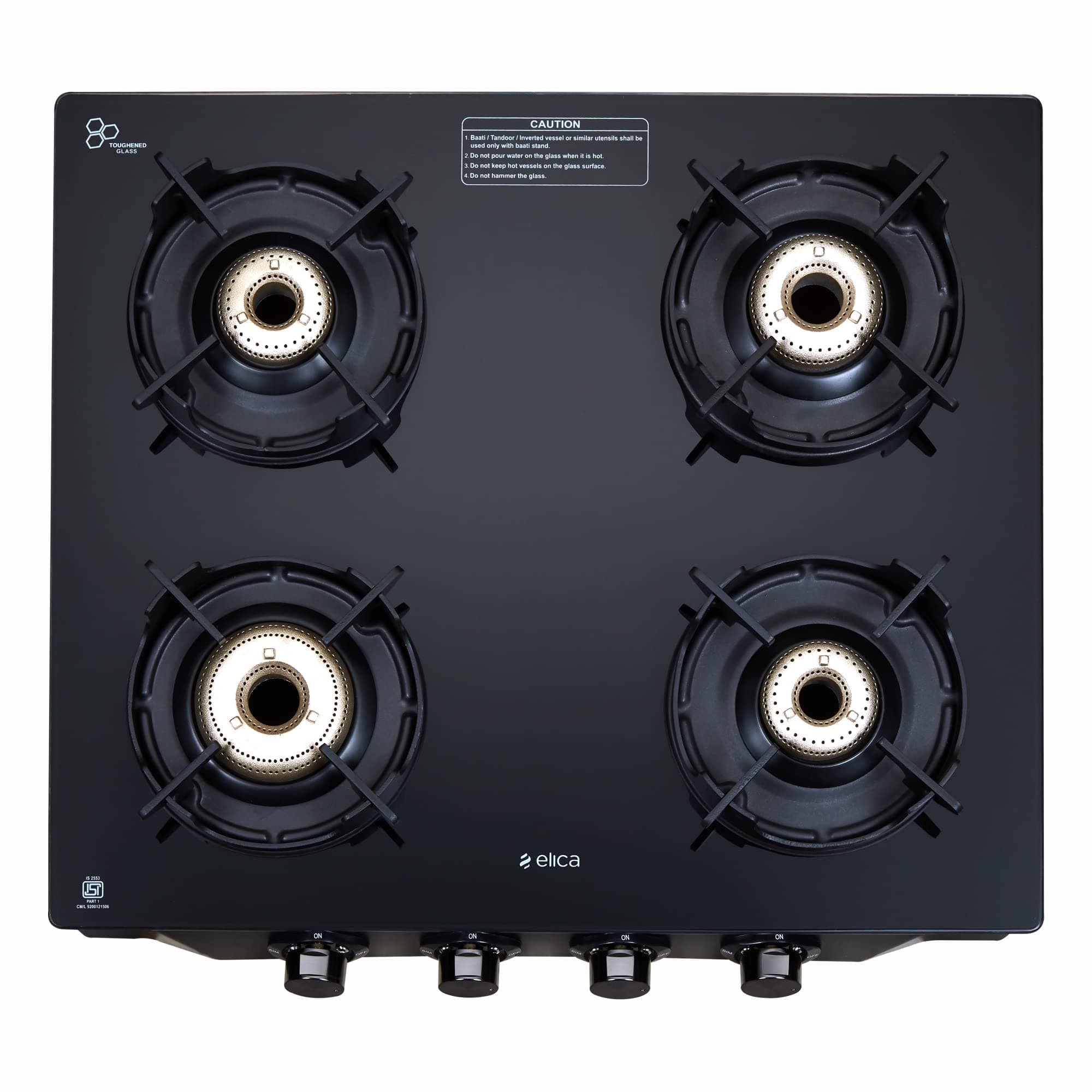 Crest 4 Burner Gas Stove with Crown Design Pan Support and Forged Brass Burners (CREST 460 J NERO), Black