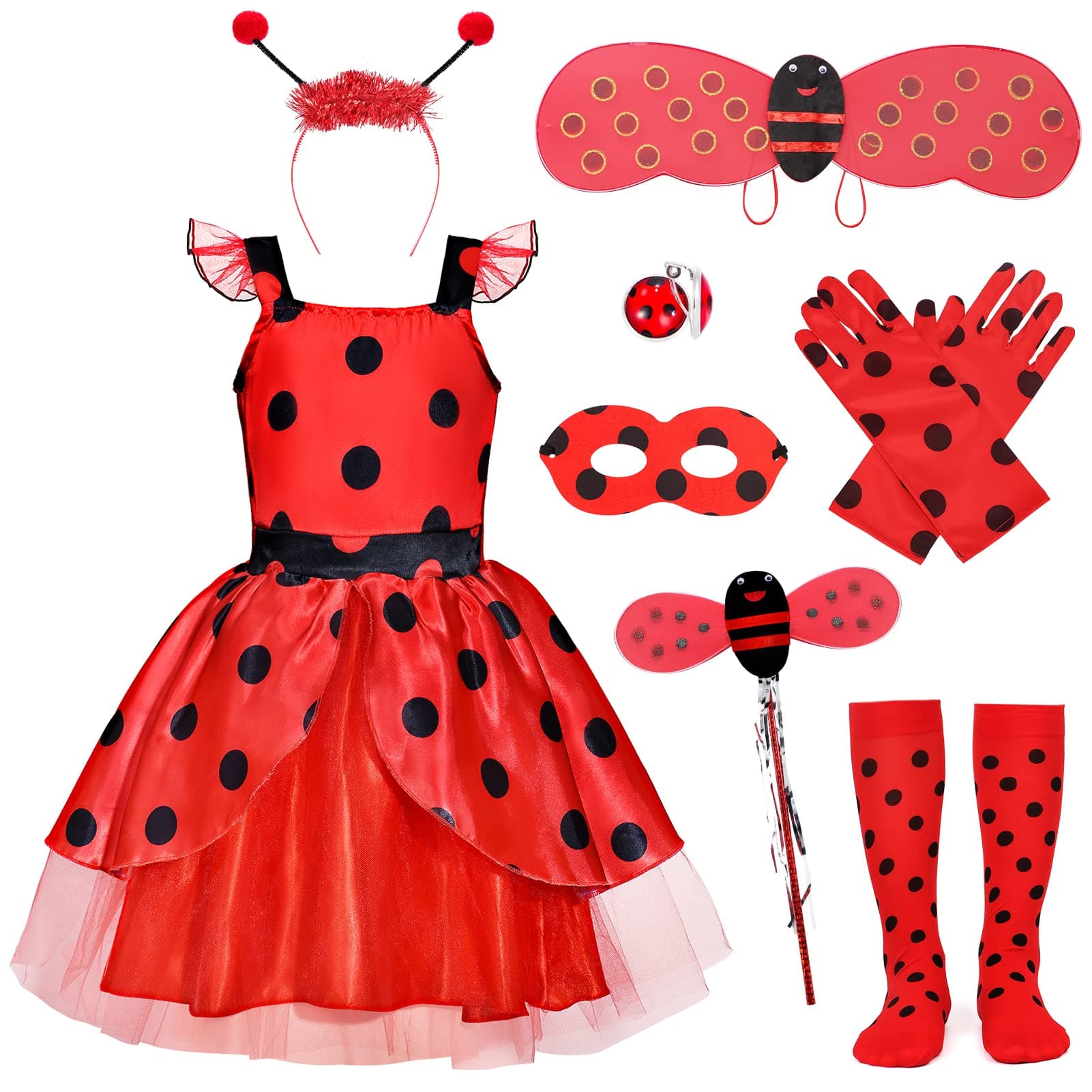 Latocos Ladybug Dress Costume for Girls with Polka Dots Dress Dress Up Preten...