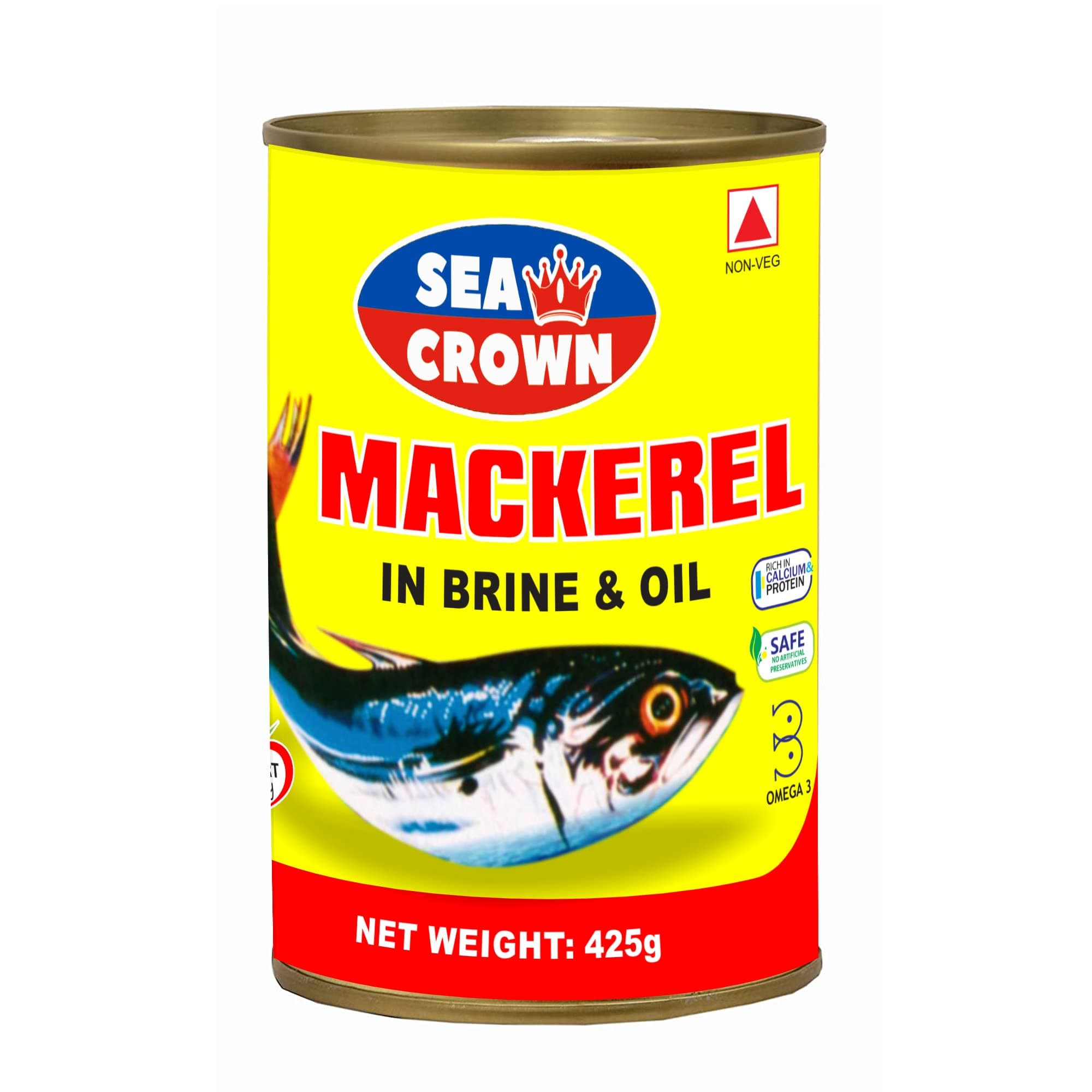 Sea Crown Mackerel in Brine with Oil 400gm Pack of 8 Balanced Nutrition, Mackerel in Brine & Oil, Ready to Eat Whole Fish for Curries & Rice
