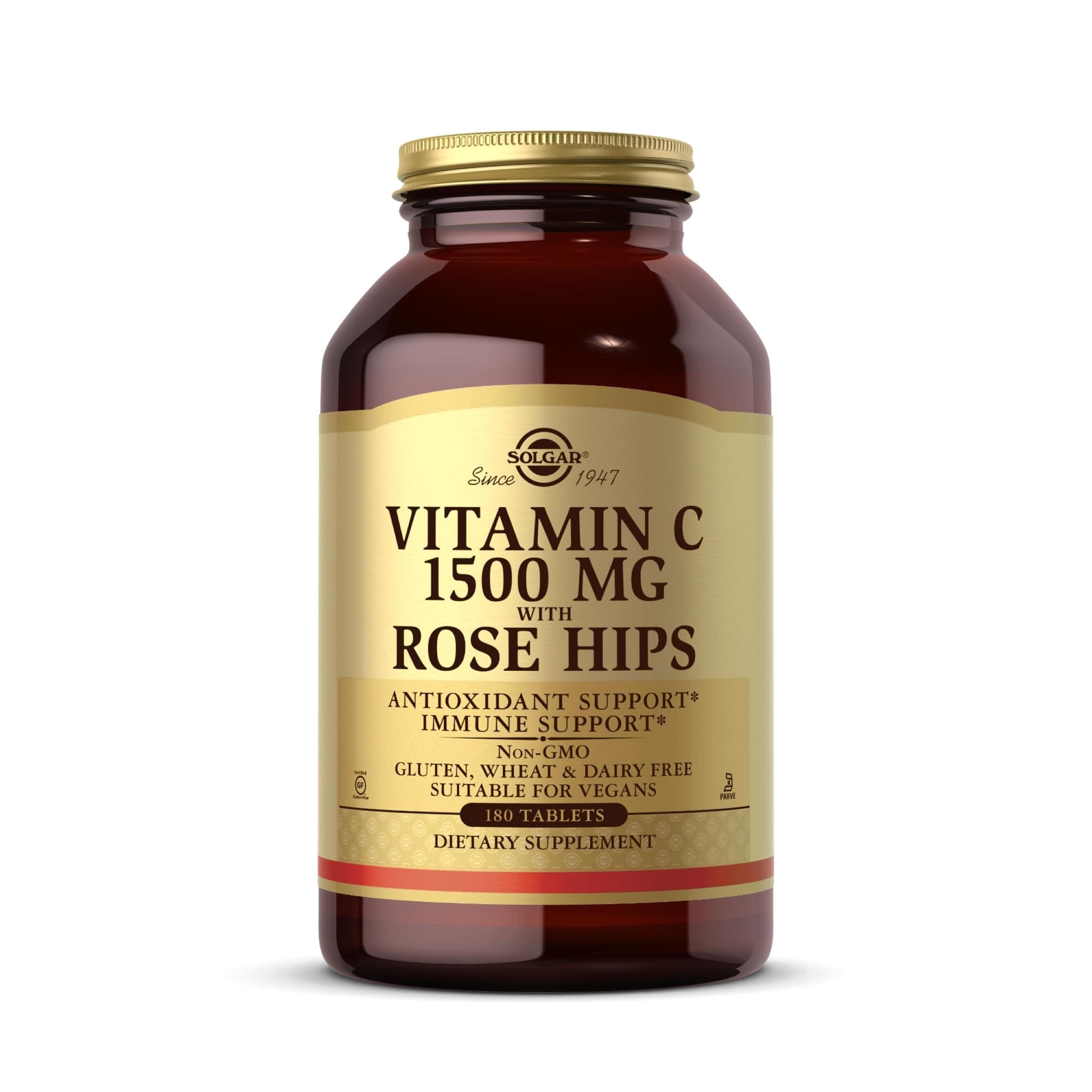 Vitamin C 1500 mg with Rose HIPS, 180 Tablets - Antioxidant & Immune Support - Overall Health - Supports Healthy Skin & Joints - Non GMO, Vegan, Gluten Free, Dairy Free, Kosher - 180 Servings