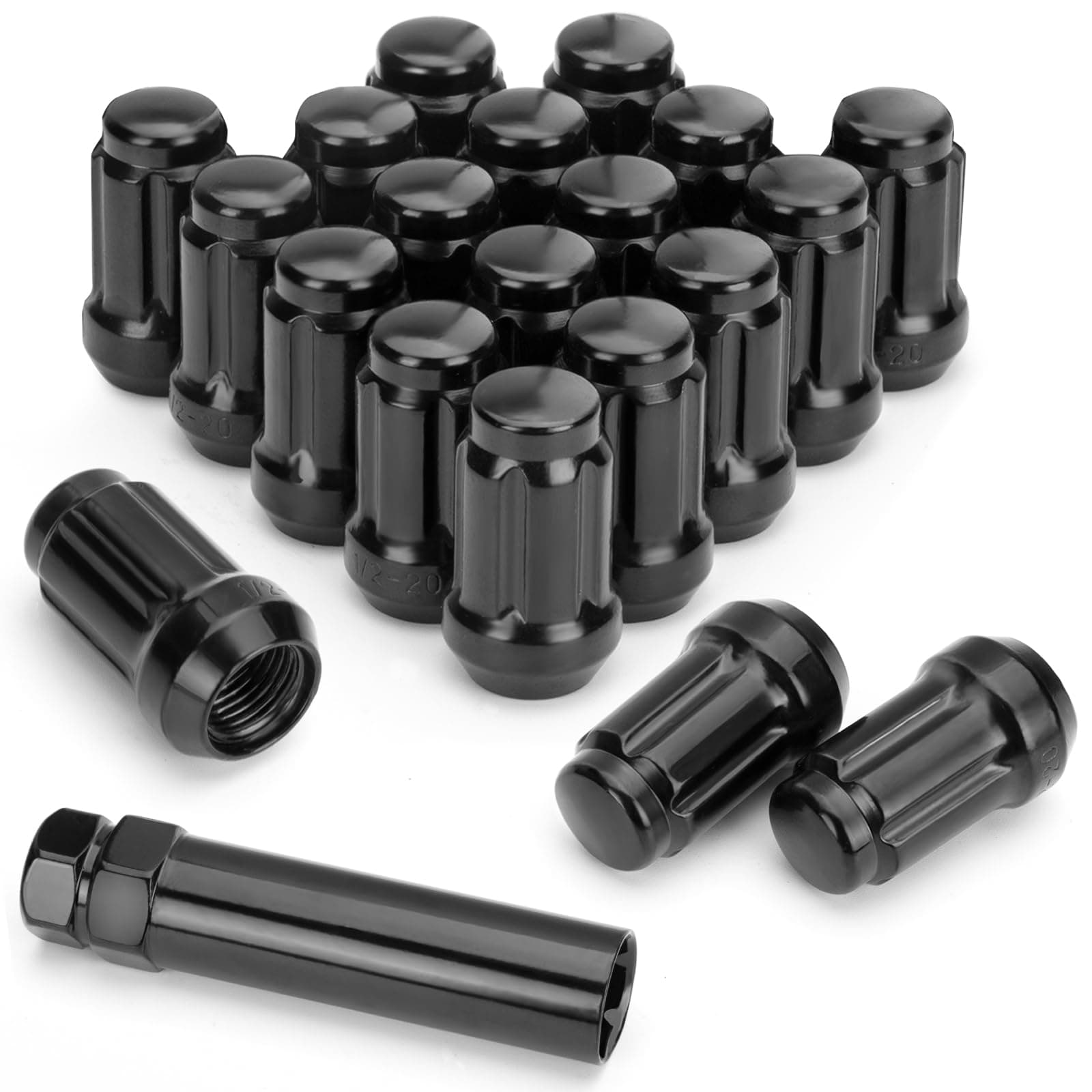 KSP M12x1.25 Lug Nuts for Nissan 350Z 370Z Infiniti G35 G37 Subaru Impreza Outback, 20pcs Closed End 6 Spline Wheel Lug Nut, 12mmx1.25 Lugnut for Aftermarket Wheels with 19mm 21mm Hex Socket Key