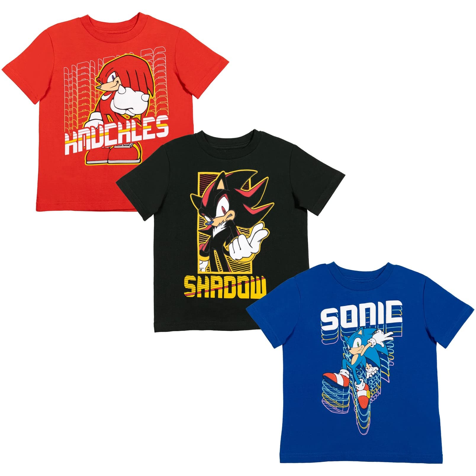 Sonic The Hedgehog 3 Pack Raglan T-Shirts Toddler to Big Kid Sizes (2T - 18-20)