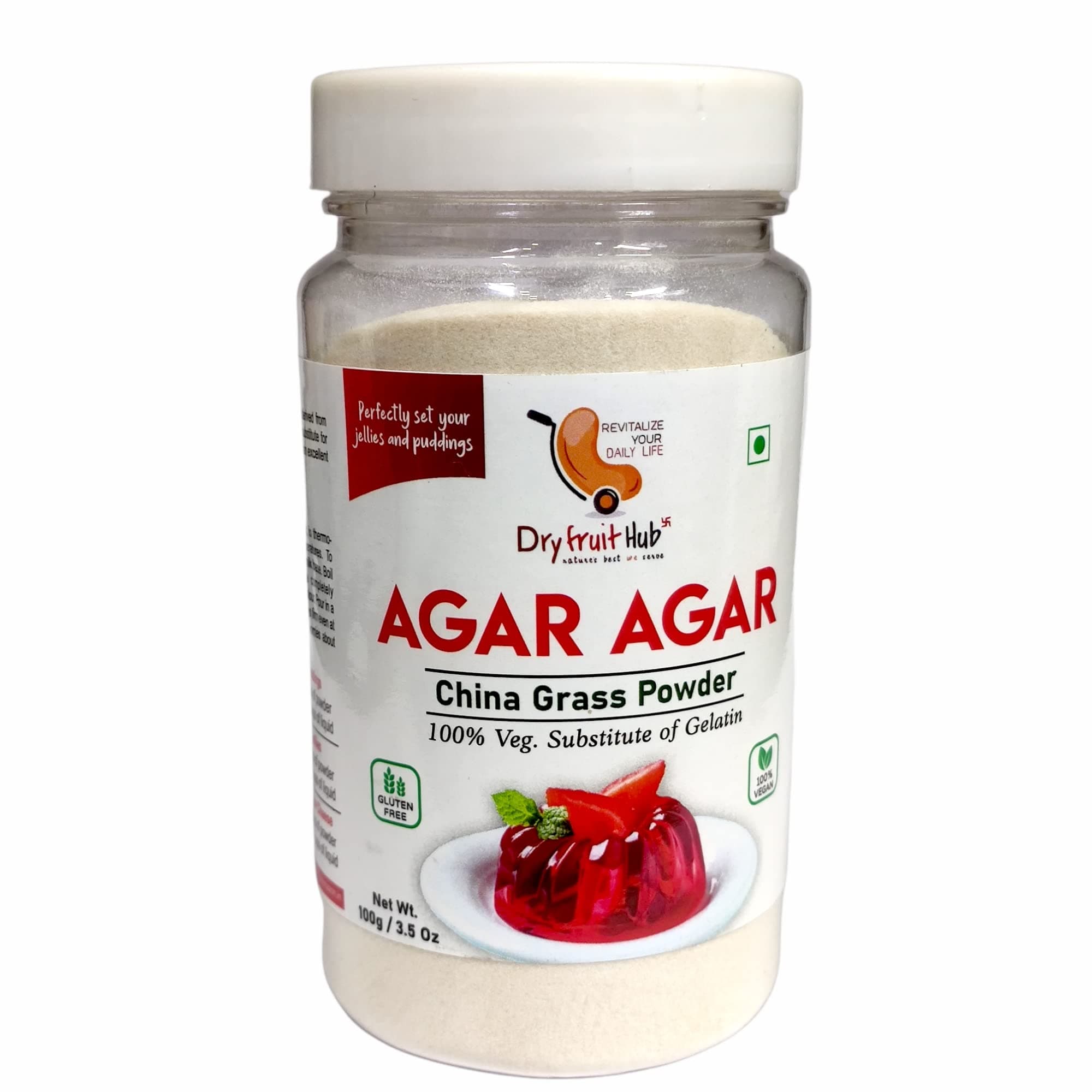Dry Fruit Hub Agar Agar Powder 100gm Perfect For Jelly | Agaru Powder For Jello | Natural Vegetarian Gelatin Substitute | Pure Plant-Based Thickener & Stabilizer for Baking & Desserts