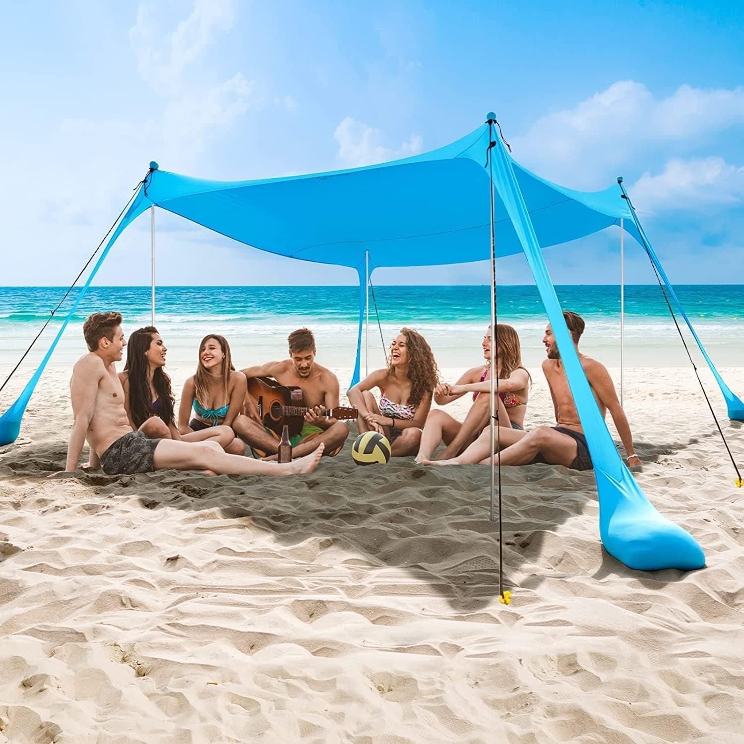 COMMOUDS Beach Tent Canopy with 4 Aluminum Poles, UPF50+ Pop Up Beach Sun Shade, Portable Beach Sun Shelter, Easy Set Up for Camping, Fishing, Backyard and Outdoor