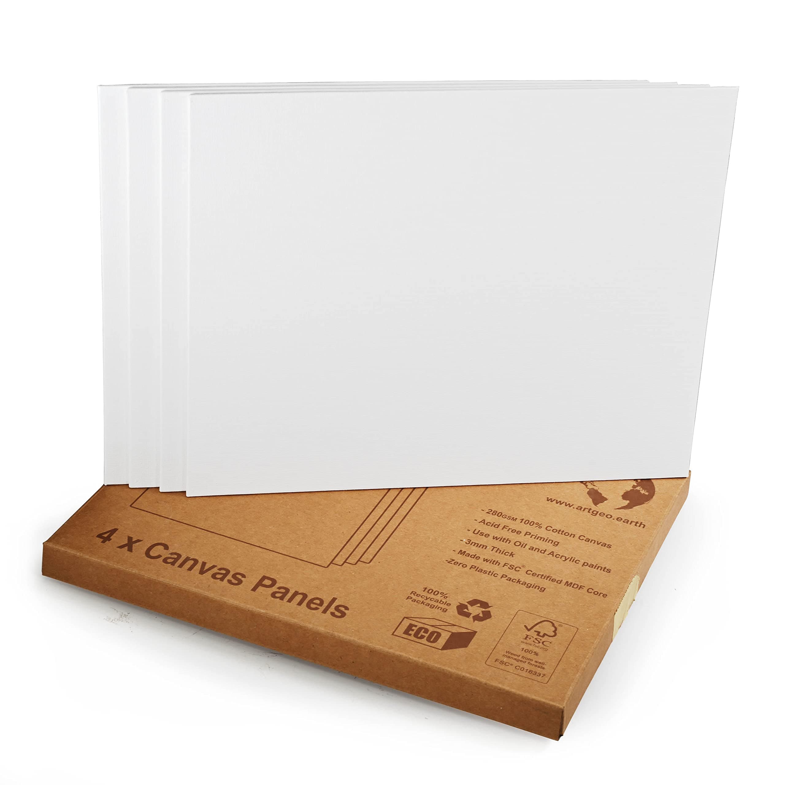 3mm FSC Canvas Panel 24 x 30cm, Pack of 4, 100% Plastic Free Packaging