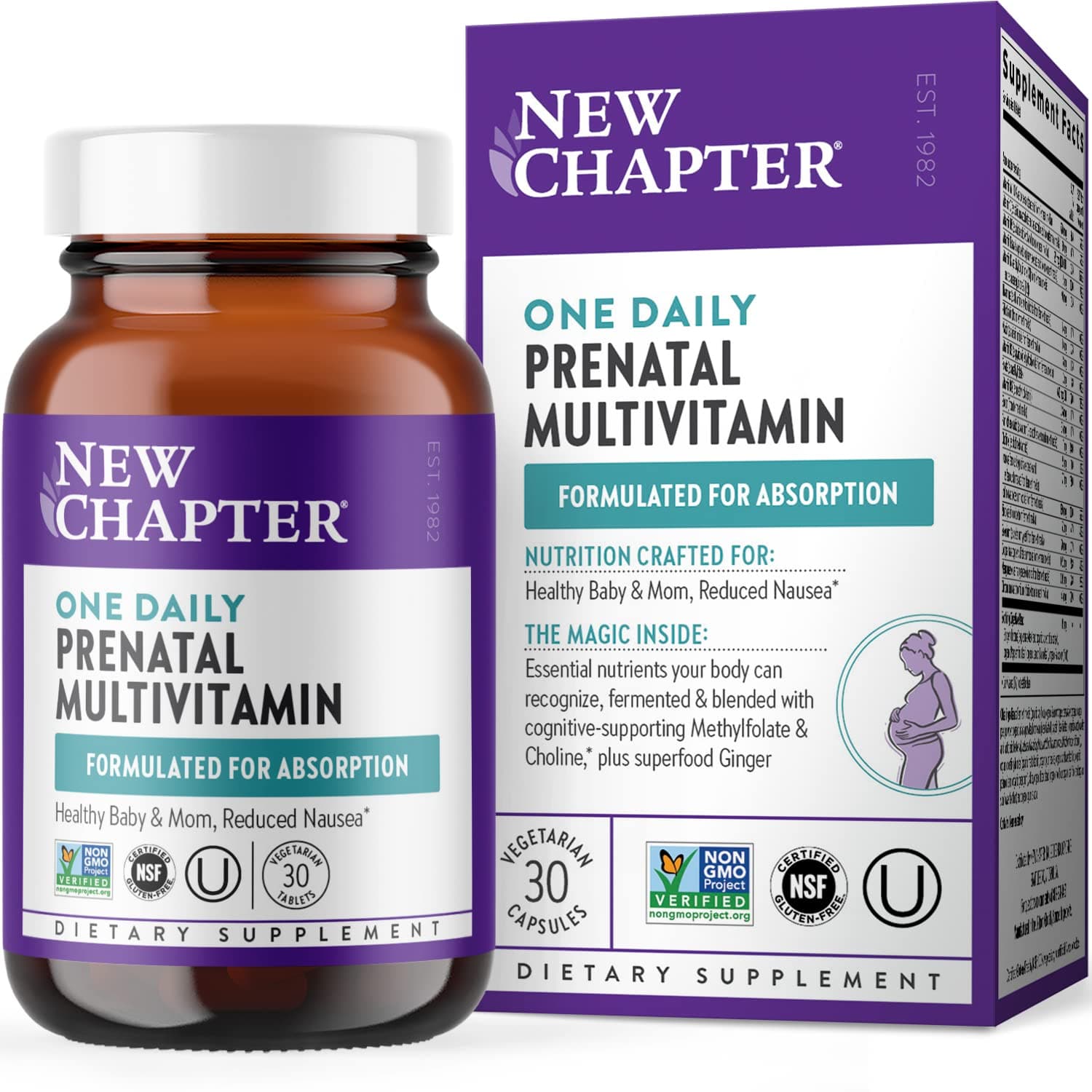 New Chapter Prenatal Vitamins, One Daily Prenatal Multivitamin with Methylfolate + Choline for Healthy Mom & Baby, Gluten Free & Non-GMO, 30 Count