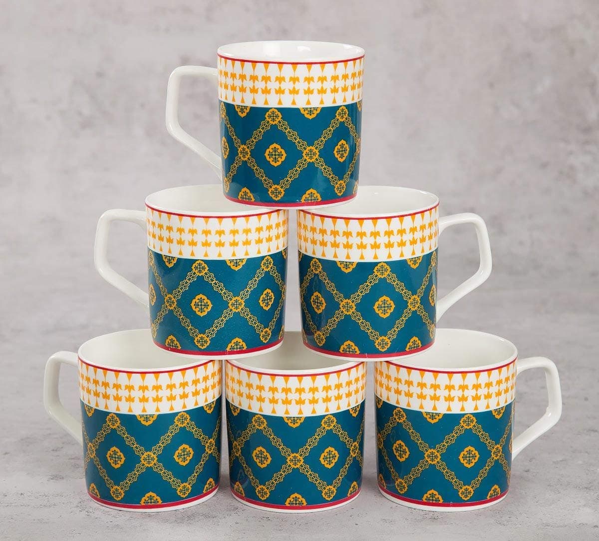 India Circus Bone China Mug - Set of 6, Multicolour, 220Ml, Ceramic Tea Cups, Tea Cup Set of 6, Microwave & Dishwasher Safe, Mugs for Coffee, Cups Set of 6, Mug Set, Gift Set, Ideal for Gifting