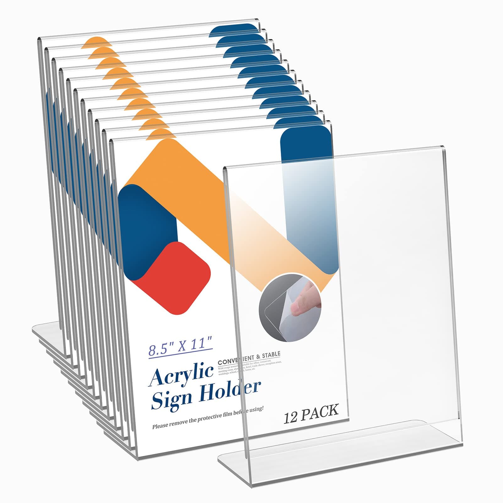 Relx Acrylic Sign Holder 8.5 x 11, Slant Back Acrylic Display Stand, Clear Frames Plastic Sign Holder for Store, Restaurant (12 Pack)