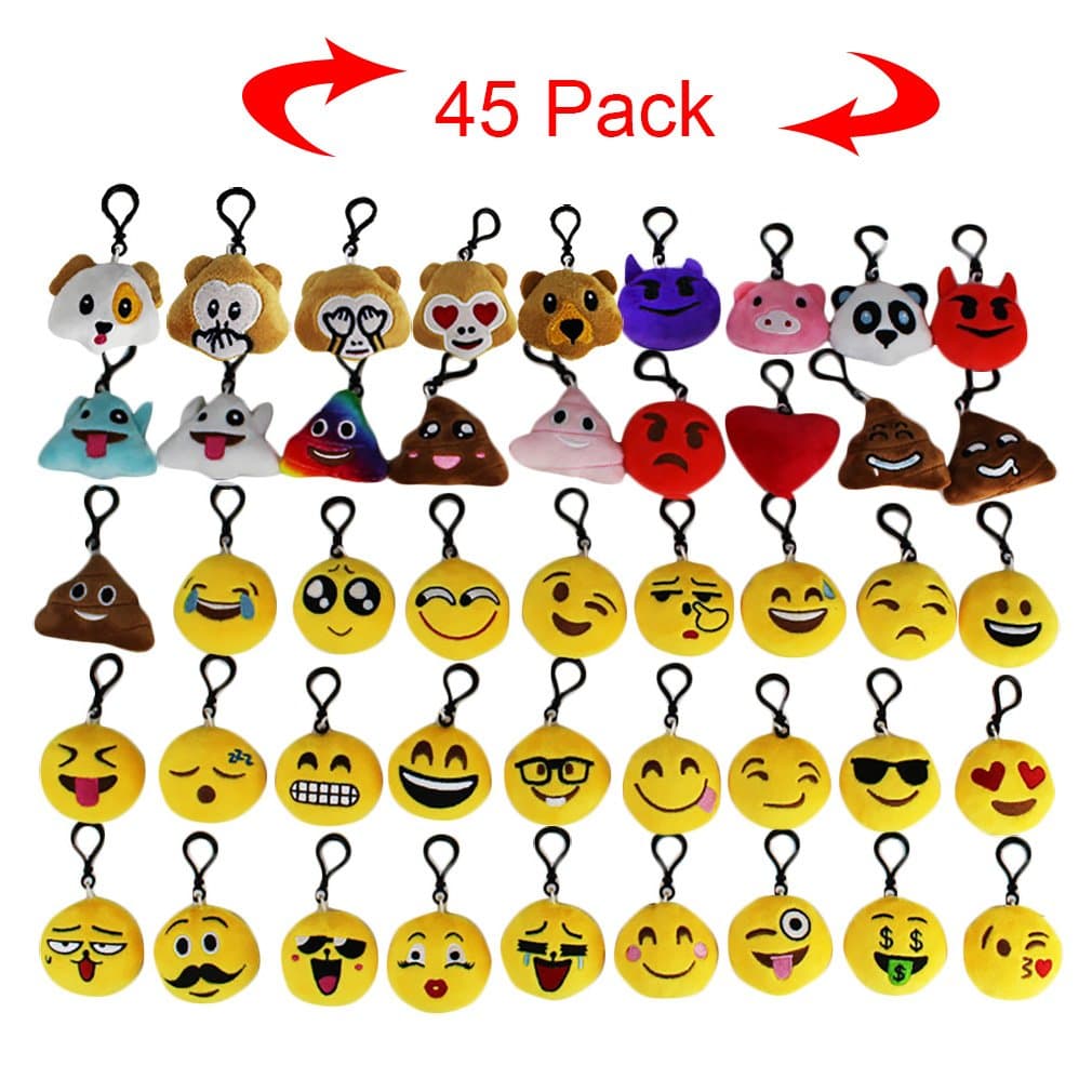 Superi Emoji Stuff Keychain Mini Plush Poop Pillows Backpack Clips Key Chain Decorations Party Favors for Kids 45Pcs