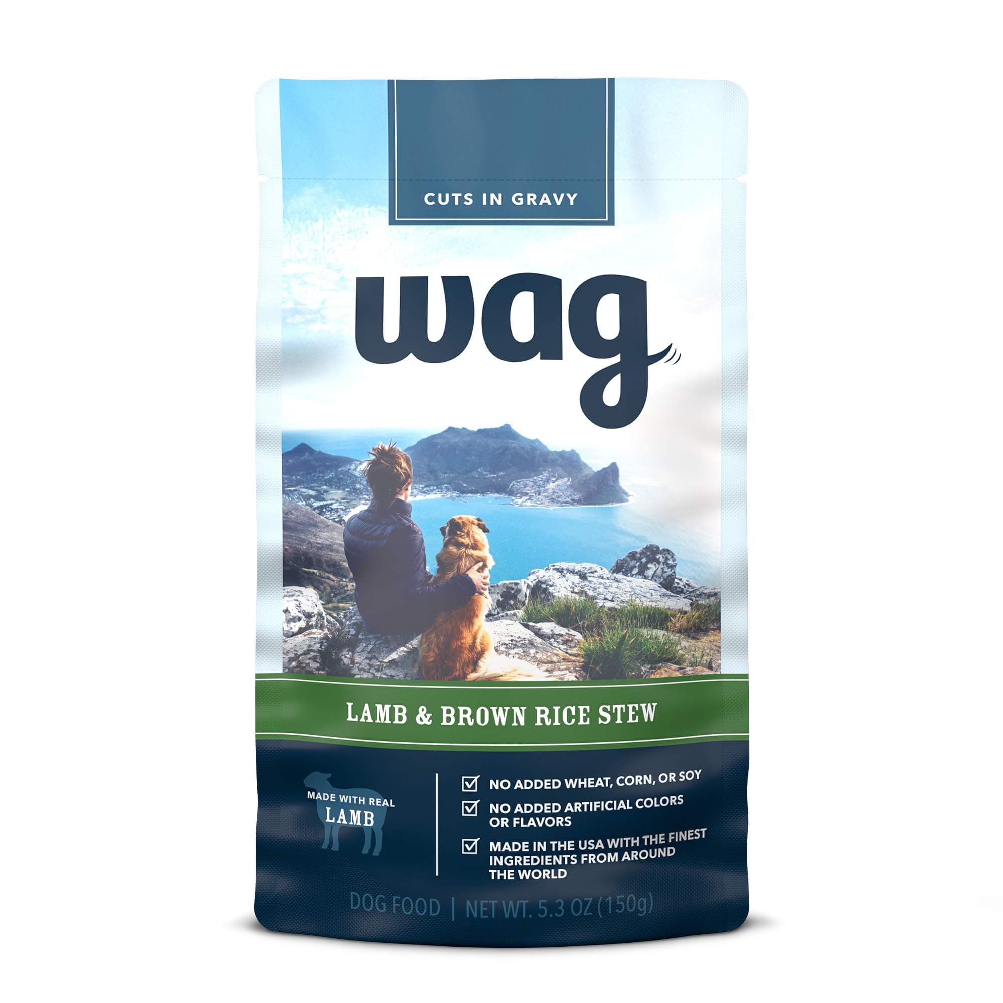 Amazon Brand - Wag Wet Dog Food Topper, Lamb & Brown Rice Stew in Gravy, 5.3 oz Pouches (Pack of 24)