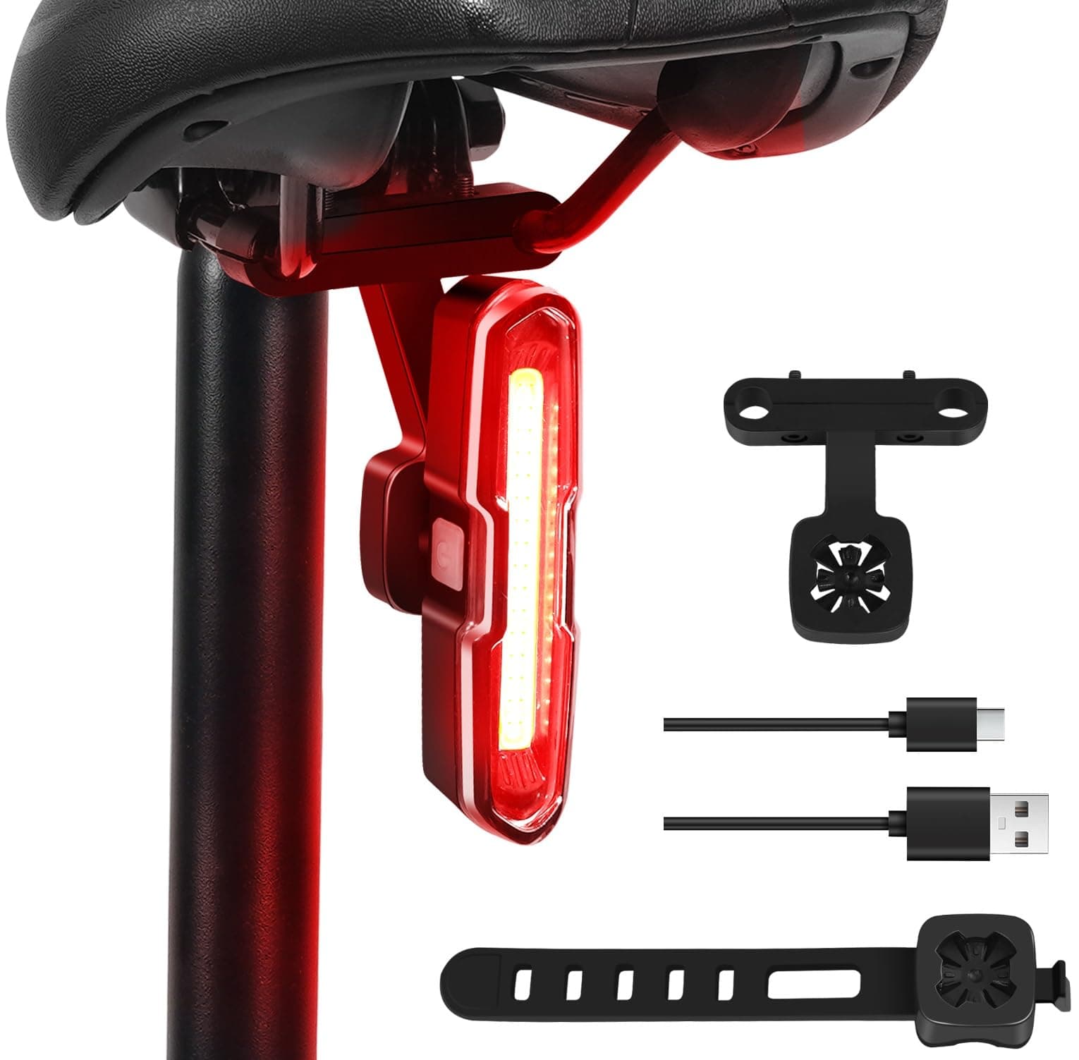 Bike Tail Light Powerful 110 Lumens - Rear Bike Light 5 Modes Red/Blue, Waterproof IP64, Rechargeable USB-C, Quick Release Brackets for Saddle & Seatpost, DON PEREGRINO B2 Bicycle Lights