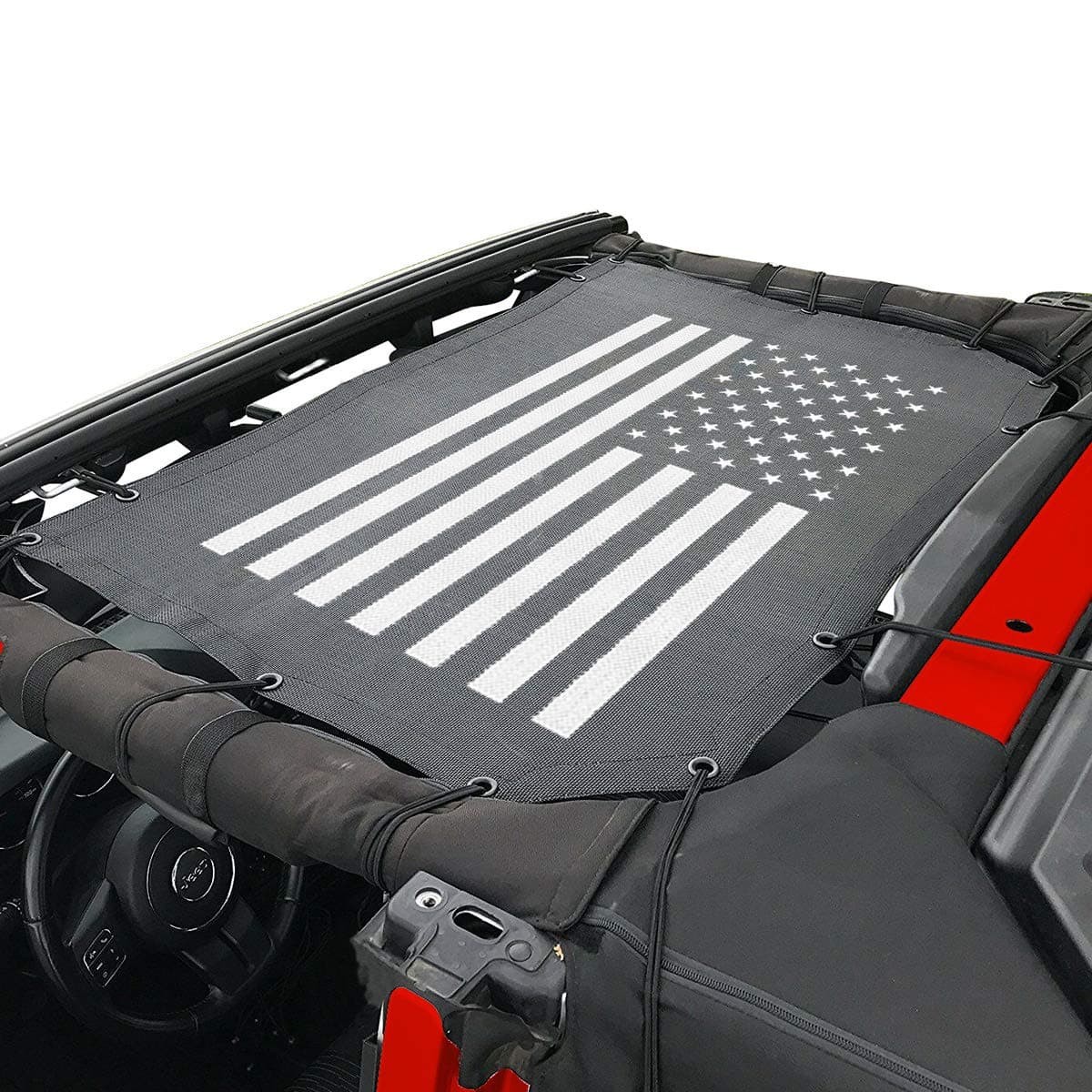 TOAPCAYR Shade Sunshade Bikini Top Soft Top Black&White American Flag Mesh Cover Accessory Accessories for Your Jeep Gladiator 2020 JT Wrangler 2018 2019 JL JLU 2 Door 4 Door Front UV Sun Protection