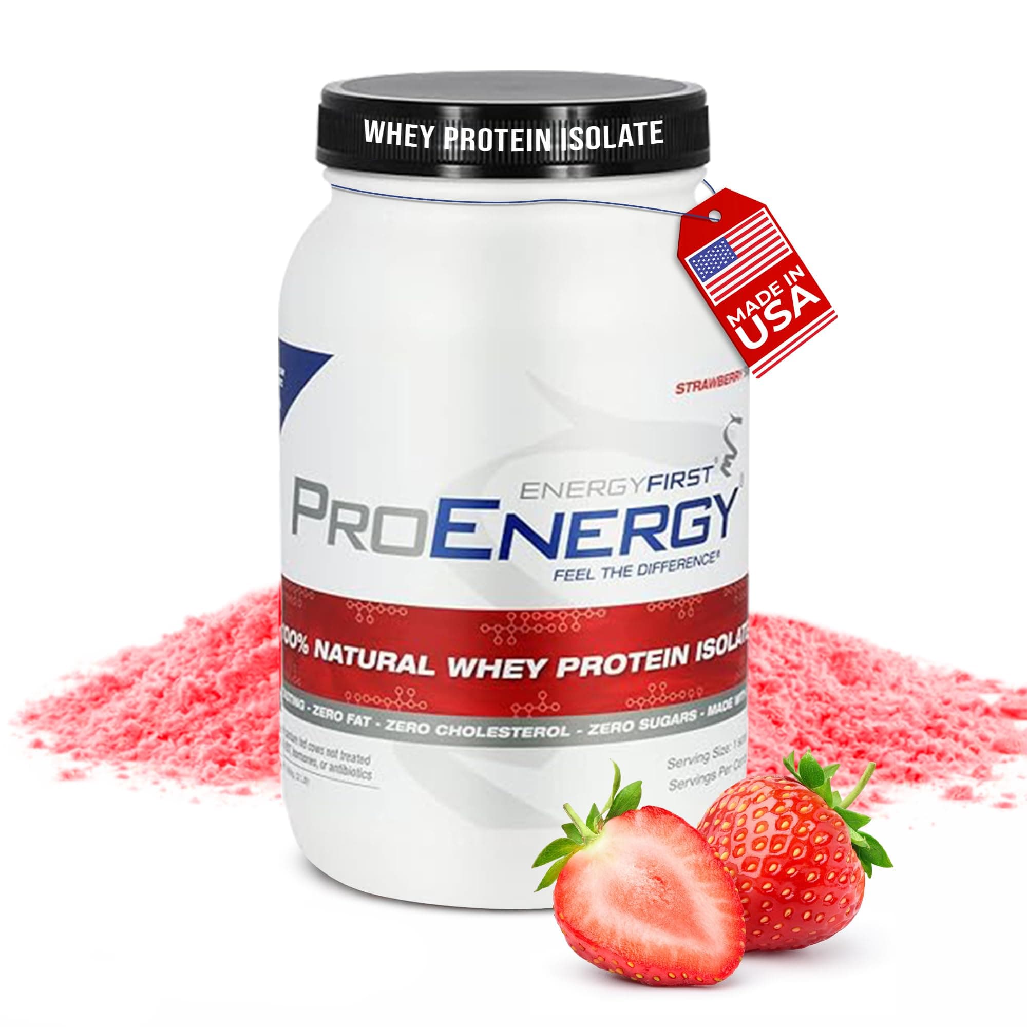 EnergyFirst Grass-Fed Strawberry Whey Protein Isolate (2lb), High-Protein Shake for Meal Replacement & Recovery, Non-GMO, Gluten-Free, 37 Servings