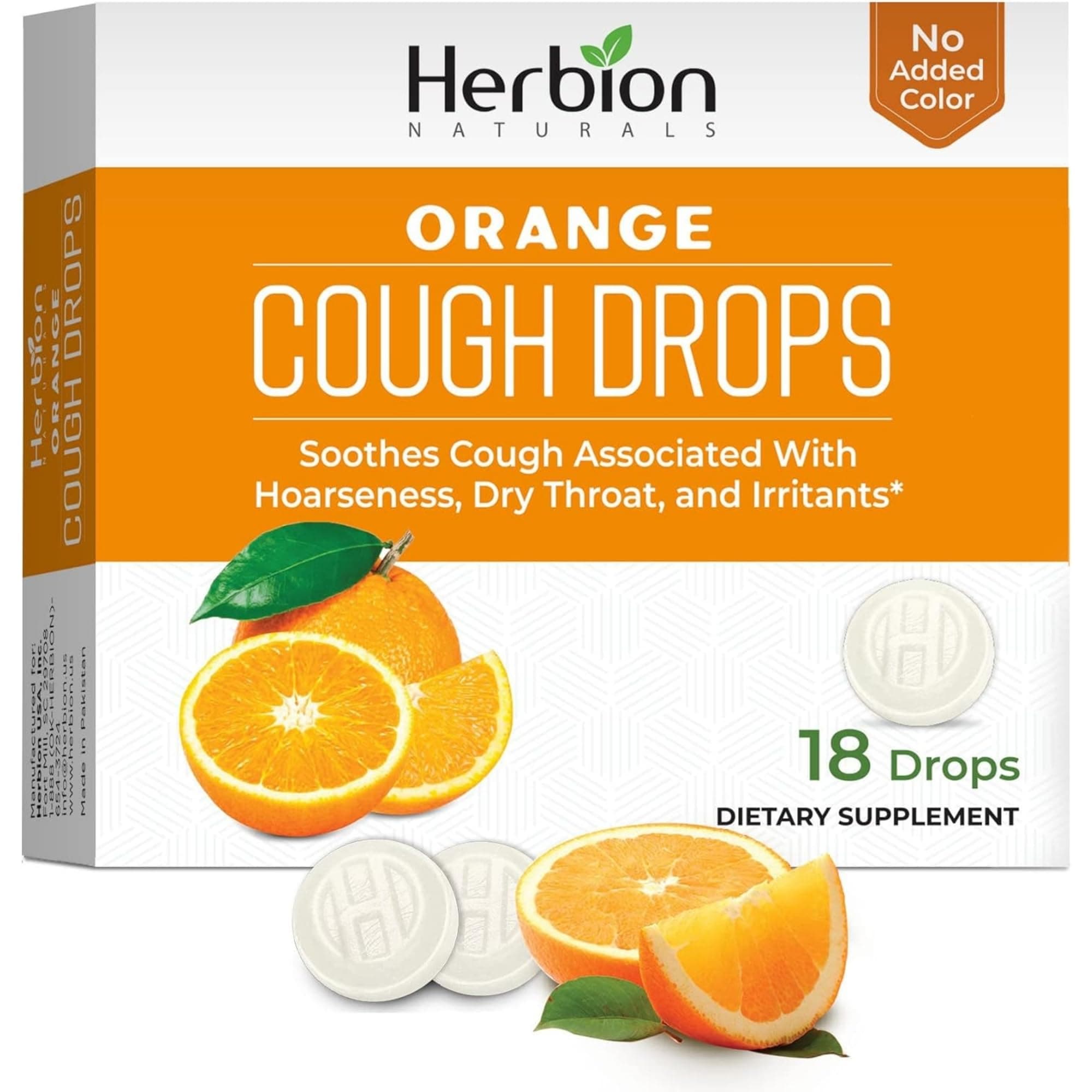 Herbion Naturals Cough Drops with Orange Flavor -18 Ct -Relieves Cough, Soothes Sore Throat & Dry Mouth, for Adults, Children 6 and Above
