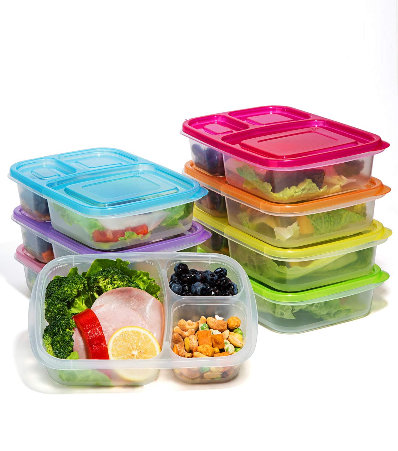 Meal Prep Containers 7-16 Pack Bento Lunch Boxes - 3 Compartment Food Storage Container with Lids (Colorful, 7-3)