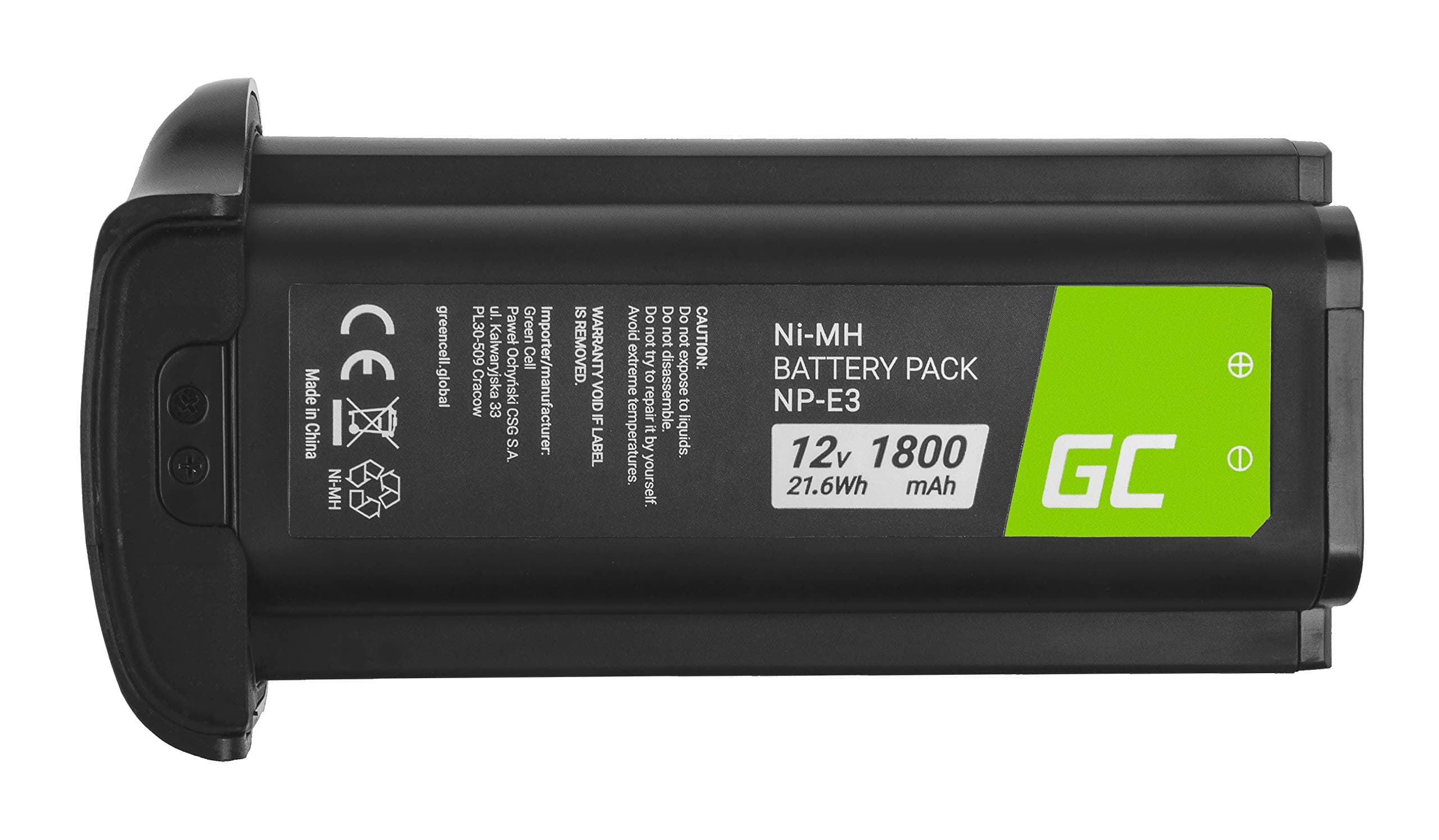 Green Cell® NP-E3 NPE3 Camera Replacement Battery Pack for Canon EOS-1D Mark II EOS-1Ds Mark II EOS-1Ds EOS-1D EOS-1D Mark II N Full Decoded (Ni-MH cells 1800mAh 12V Black)