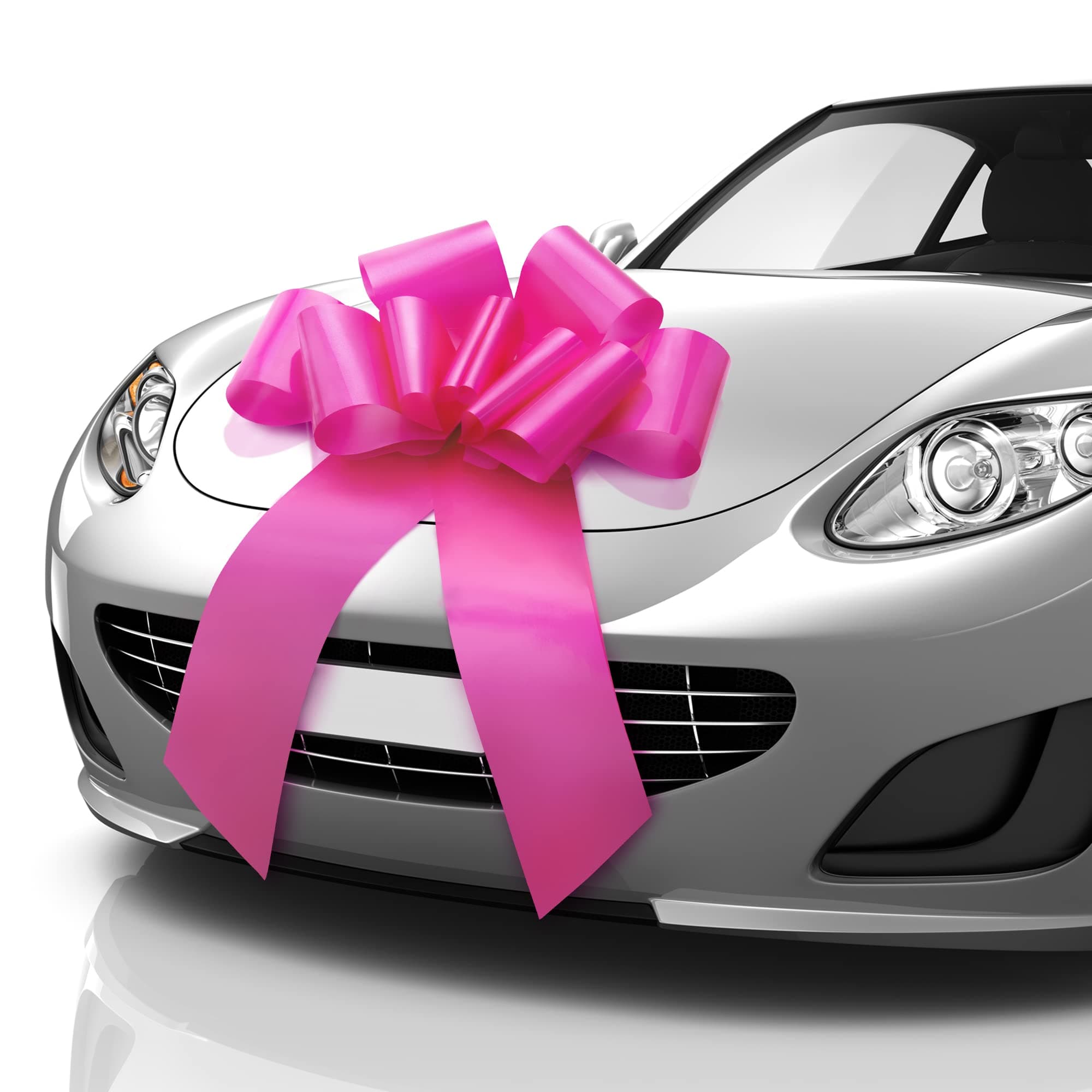 Mata1-USA - Huge Car Bow - Pink, 23 Inch - Big Gift Wrapping Bow for Large Gift Decoration - Giant Size for Indoor & Outdoor Use - 12 Loops & 2 Stickers - No Magnets that Scratch