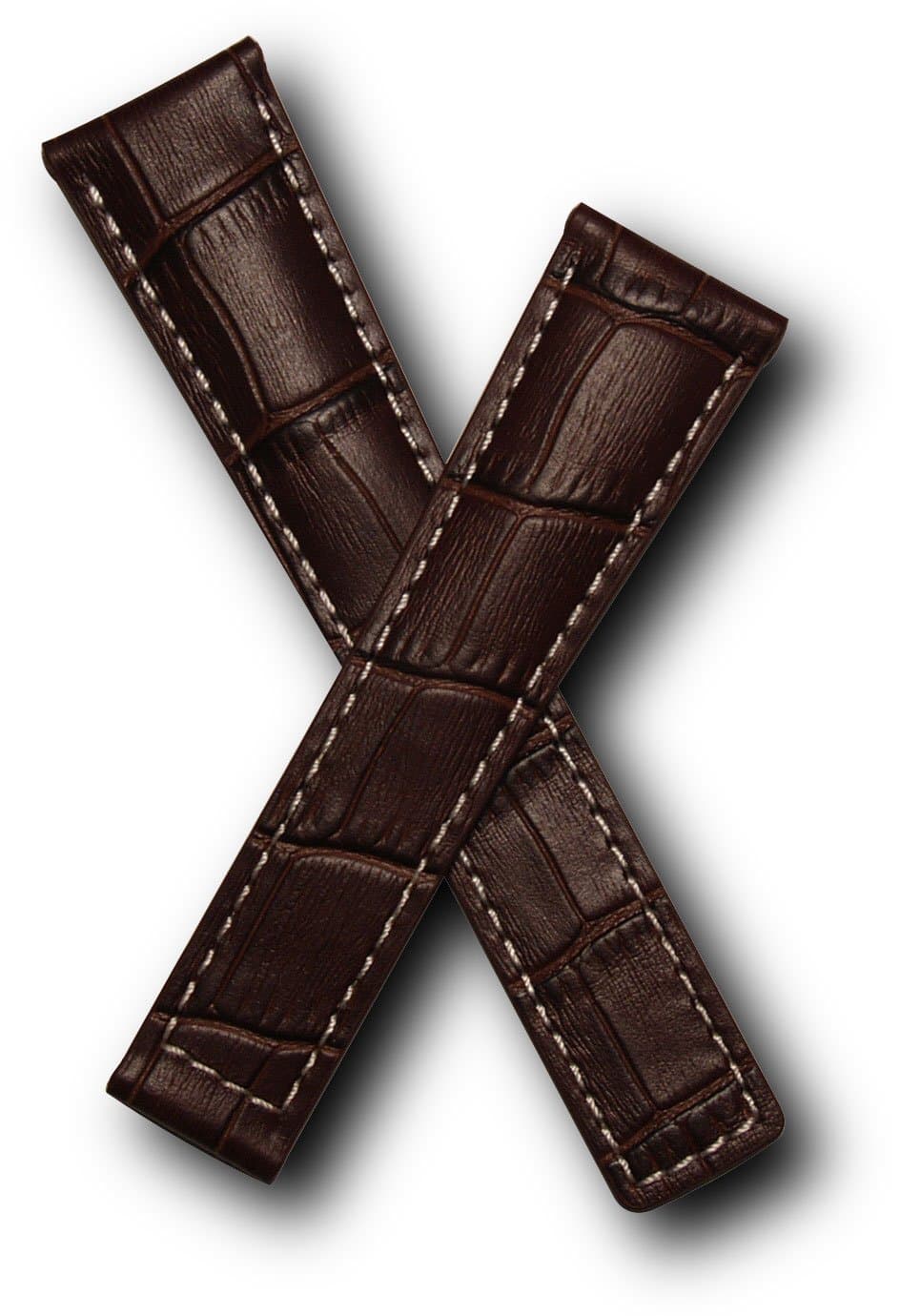 20mm Brown Alligator-Style Genuine Leather Watchband with White Stitching to fit TAG Heuer Monza (Spring Bars Included)