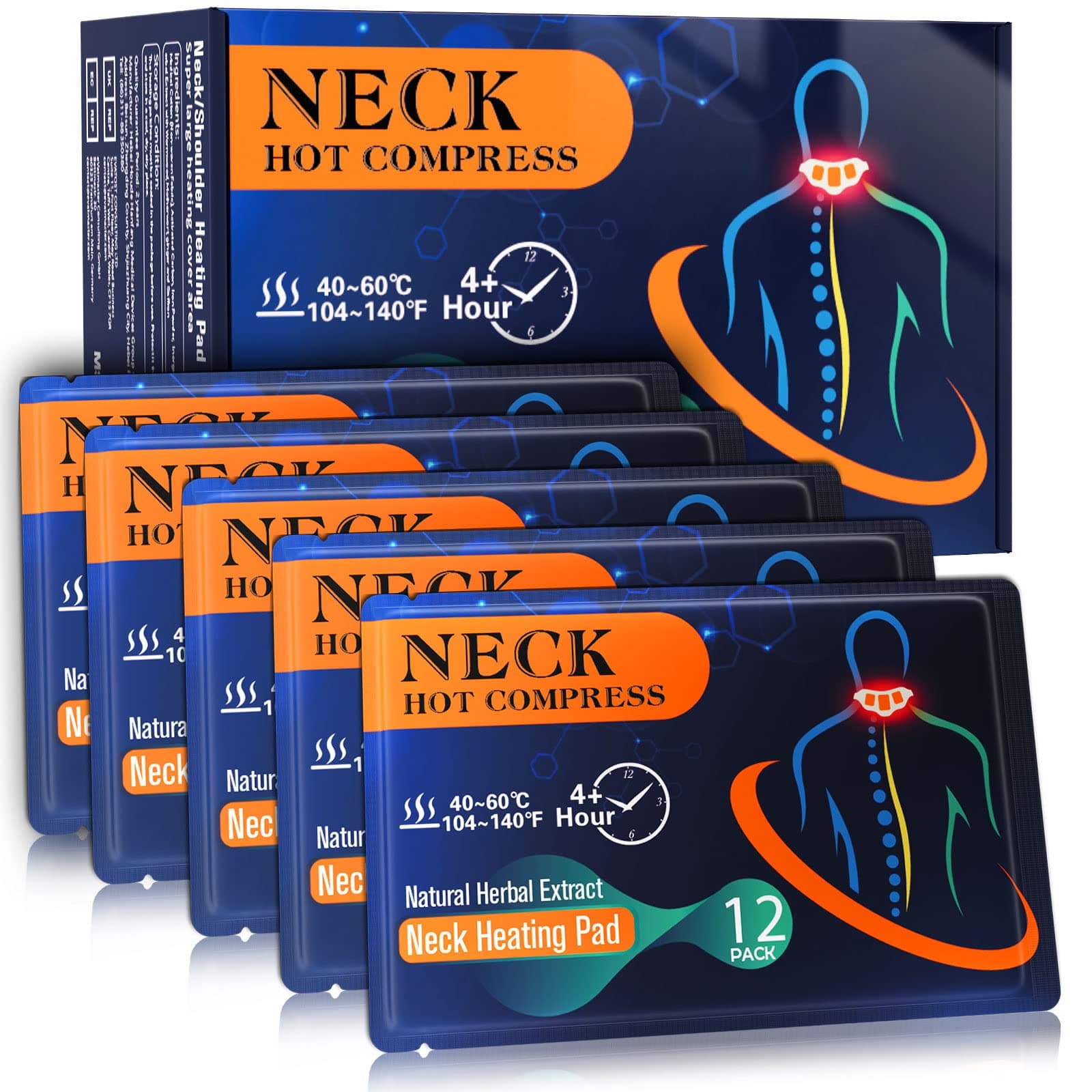 Neck Heating Pad, 12 Pack Self Heating Patches,Portable and Disposable Heated Neck Wrap for Neck Pain Relief Neck Warmer Perfect for Travel (Brown)