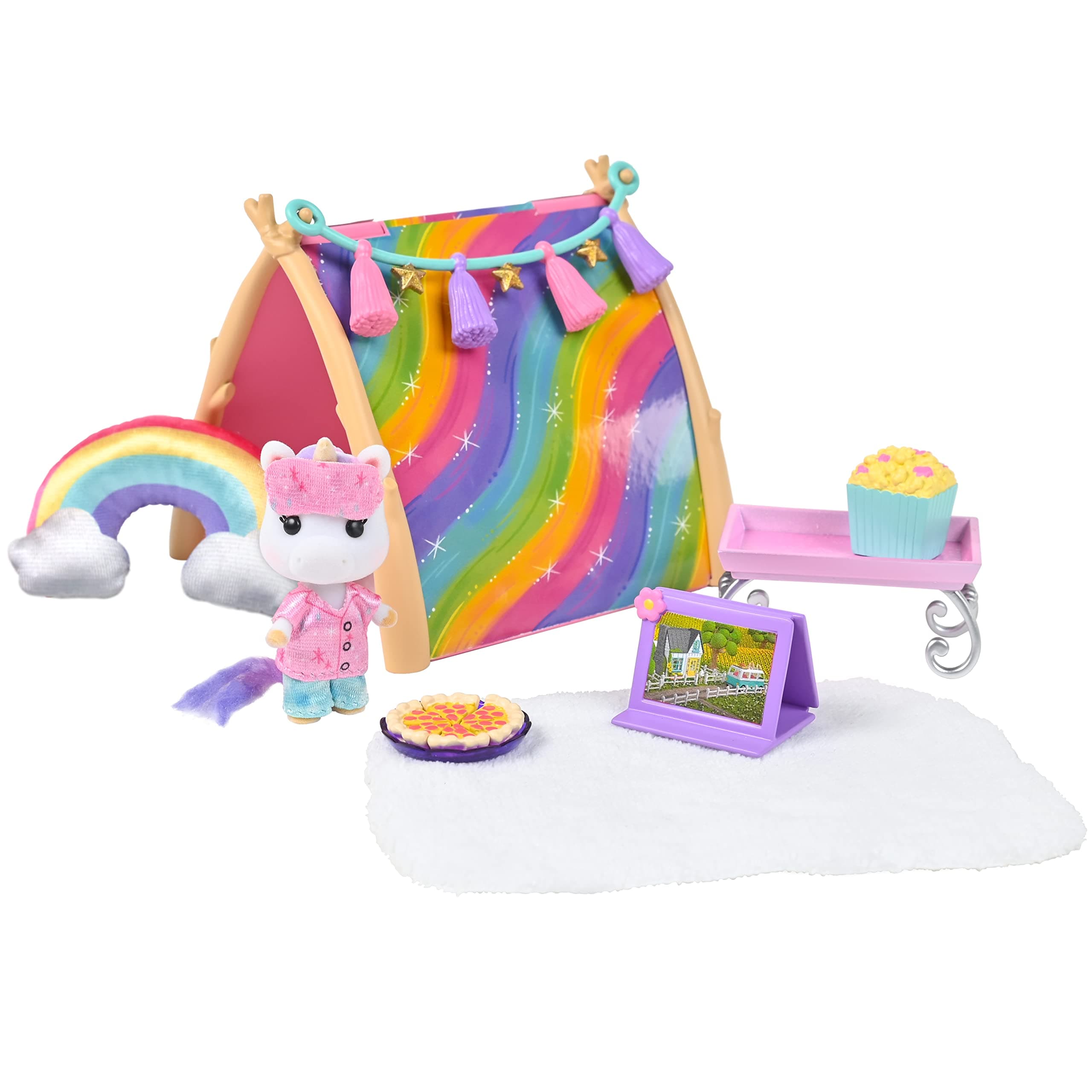 Honey Bee Acres Rainbow Ridge Sweet Dreams Pajama Party – 15 Piece Dollhouse Playset with Exclusive Unicorn Figure | Pretend Play Toys for Kids