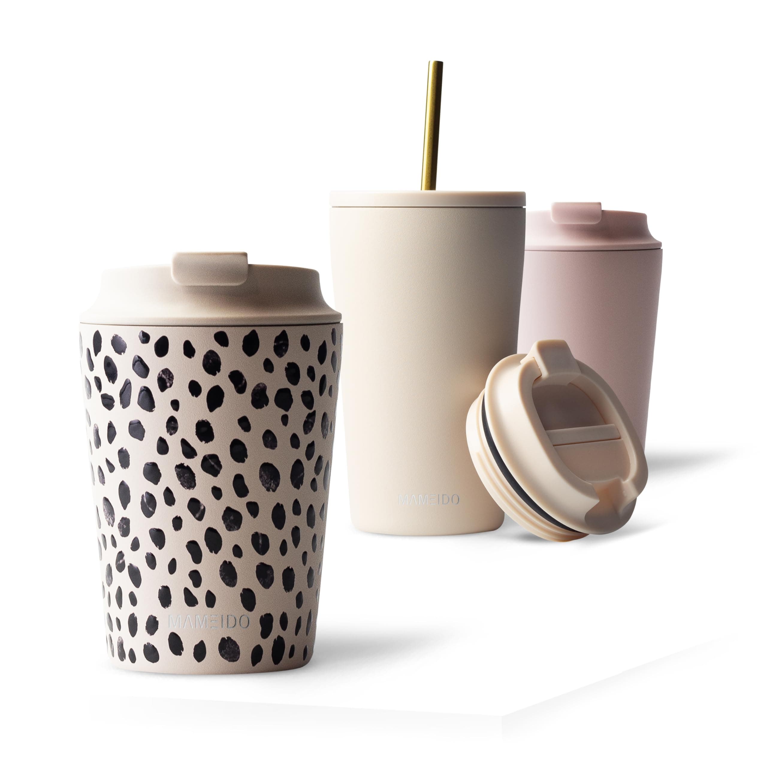 MAMEIDO Insulated Coffee Cup, Travel Mug 350 ml, Leakproof Coffee Flask BPA-Free, Tumbler for Hot & Cold Drinks (Almond Flakes)
