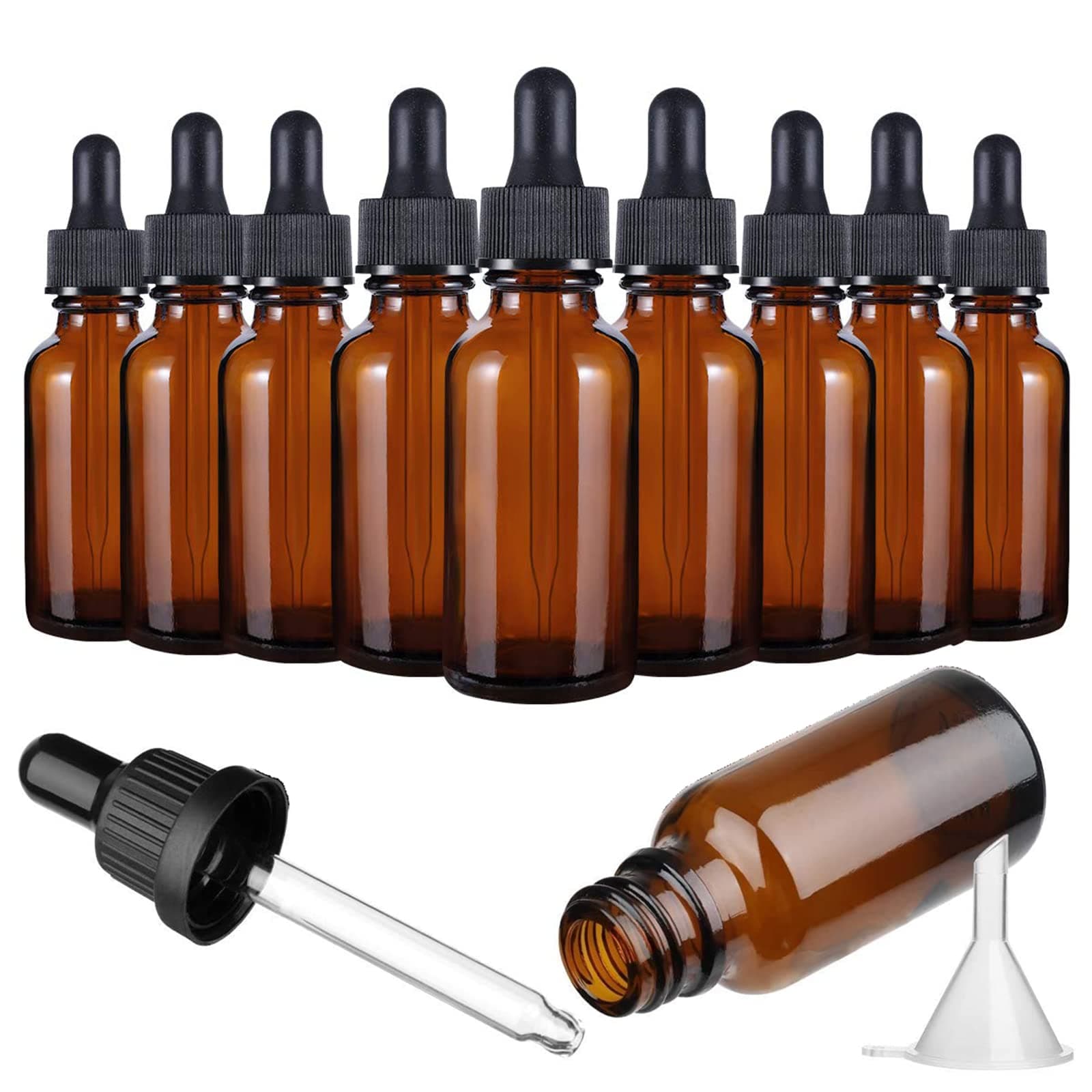 Eye Dropper Bottle, 10 Pack 10ml Amber Glass Bottles with Glass Eye Dropper Dispenser & Funnels for Essential Oils, Chemistry Lab Chemicals, Colognes & Perfumes