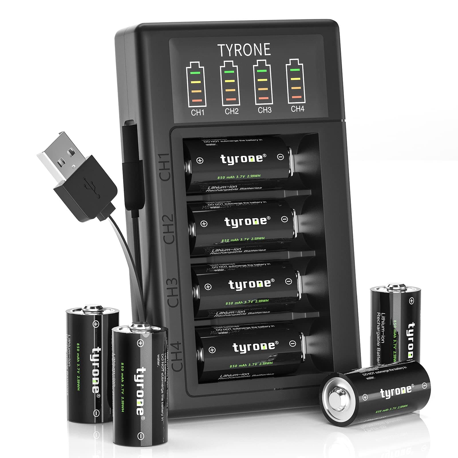 tyrone Rechargeable CR123A Lithium Battery 123A Compatible for Arlo Camera VMC3030 VMS3330 3530 Alarm System, 8-Pack Cr123 Batteries and 4-Bay Charger