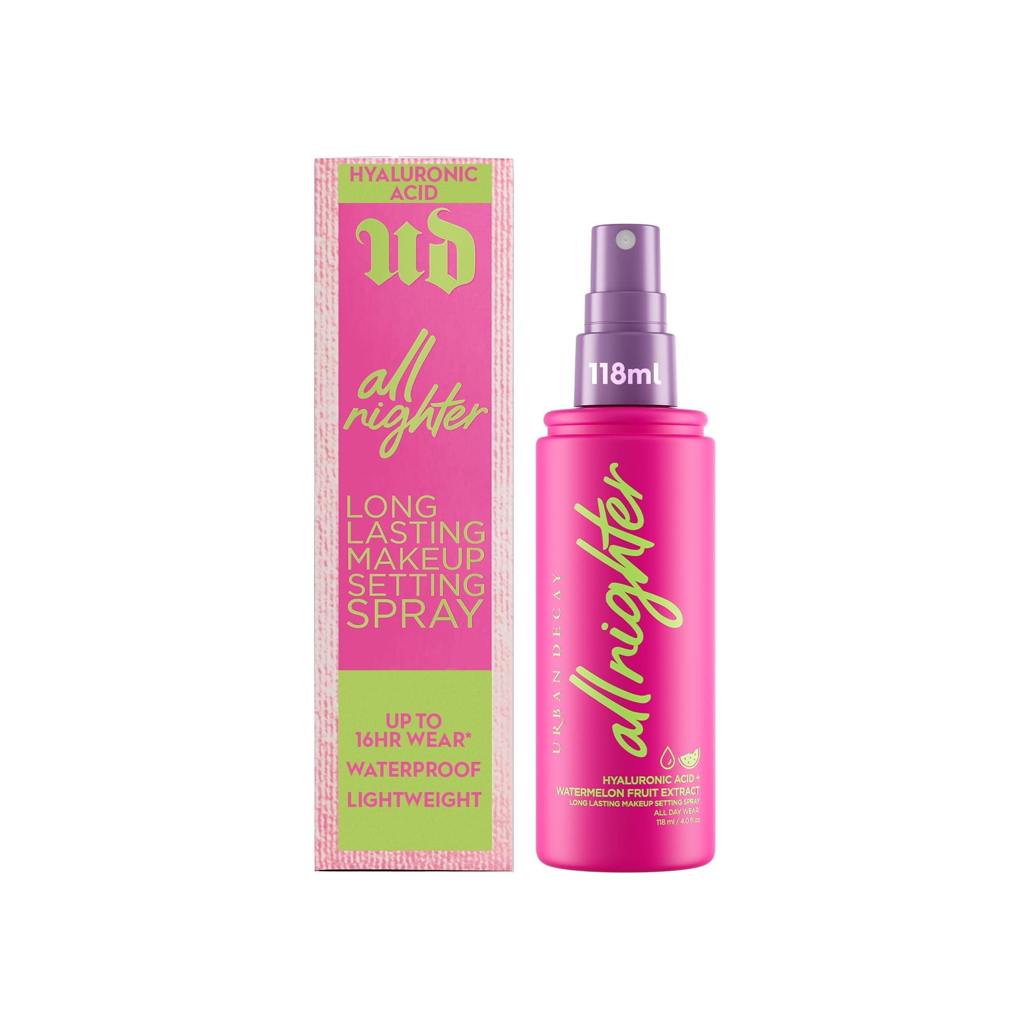 Urban Decay All Nighter Hyaluronic Setting Spray, Up to 8-Hour Hydration, Waterproof, Sweat-Resistant, Vegan Formula with Watermelon Extract