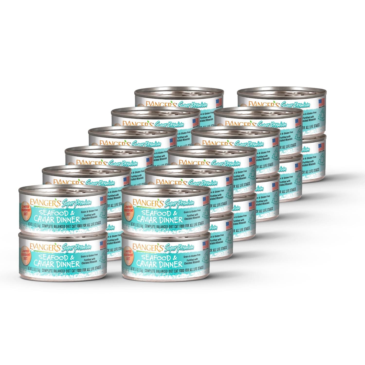 Evanger's Super Seafood & Caviar Dinner for Cats – 24 Count, 5.5 oz Each – Grain & Gluten Free, Chelated Minerals, Exotic Protein, Hypoallergenic, Loaf Style