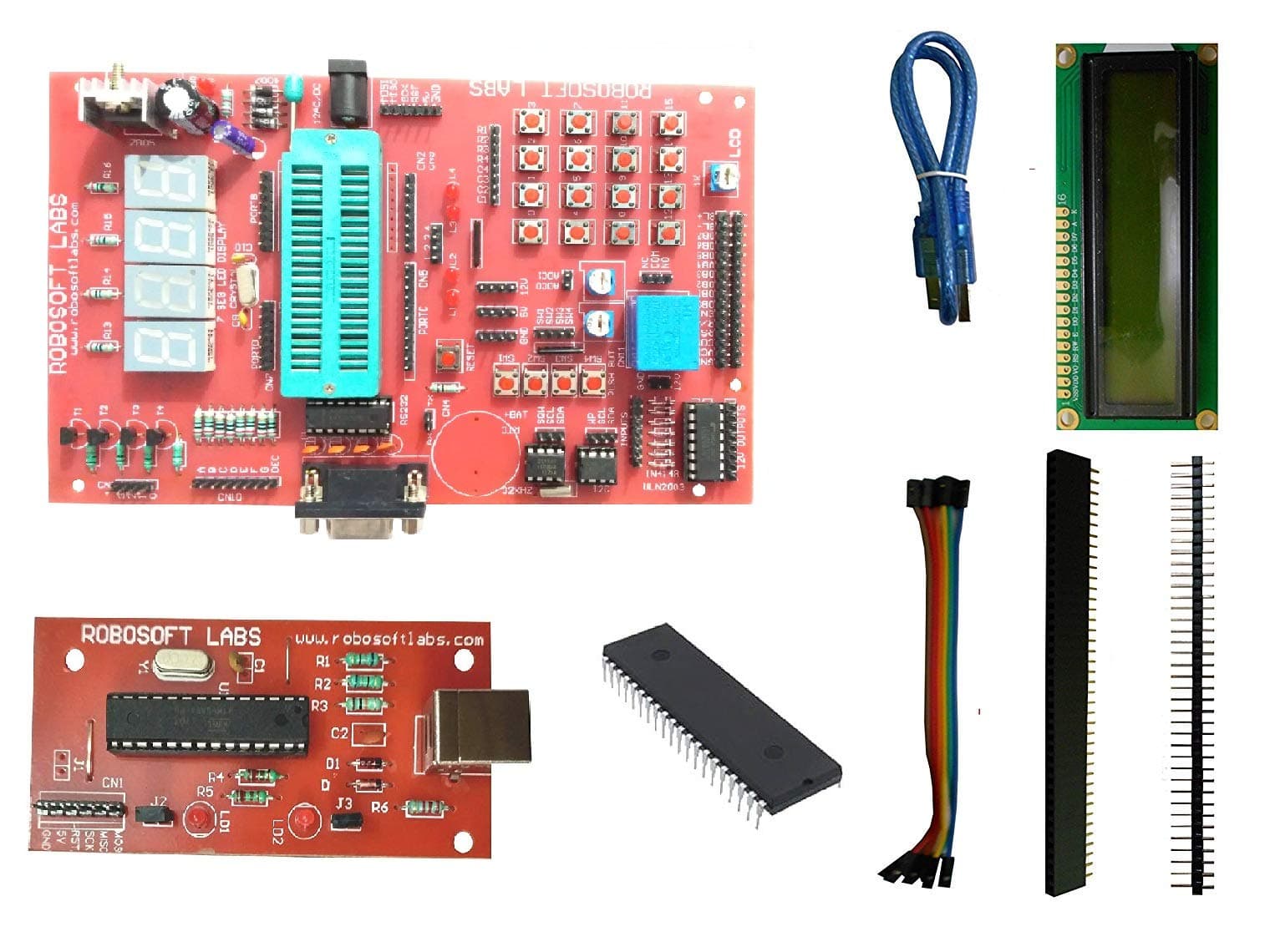 Robosoft Labs AVR ATMEGA16/32 40PIN Board with ATMEGA16, MAX232, RTC, AT24C32, ULN IC, LCD & PROGRAMMER