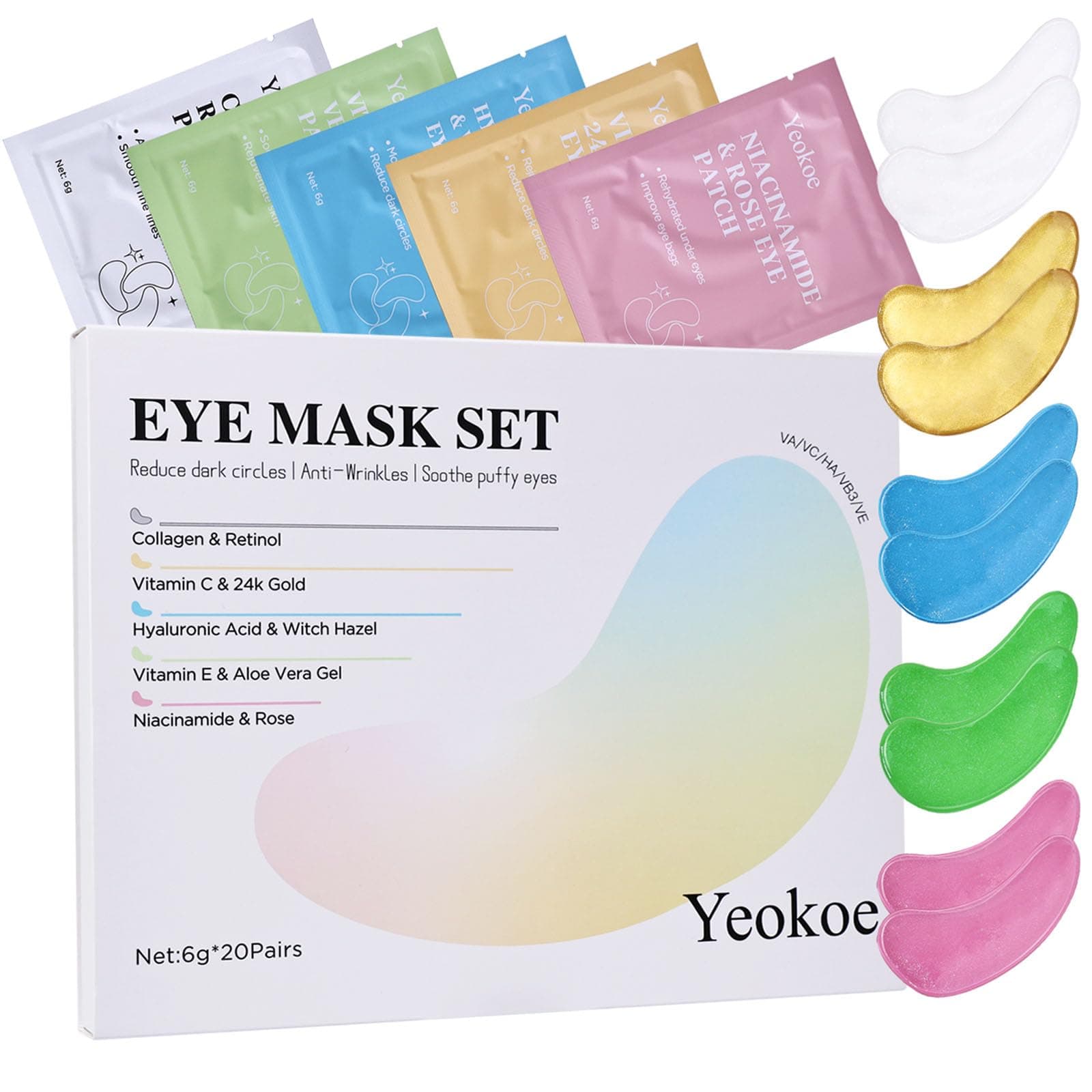 Under Eye Patches for Dark Circles,Eye Mask for Puffy Eyes With Collagen,Retinol,Vitmin C,Hyaluronic Acid and Niacinamide Face Masks Skincare Spa Gifts for Woman 20Pairs