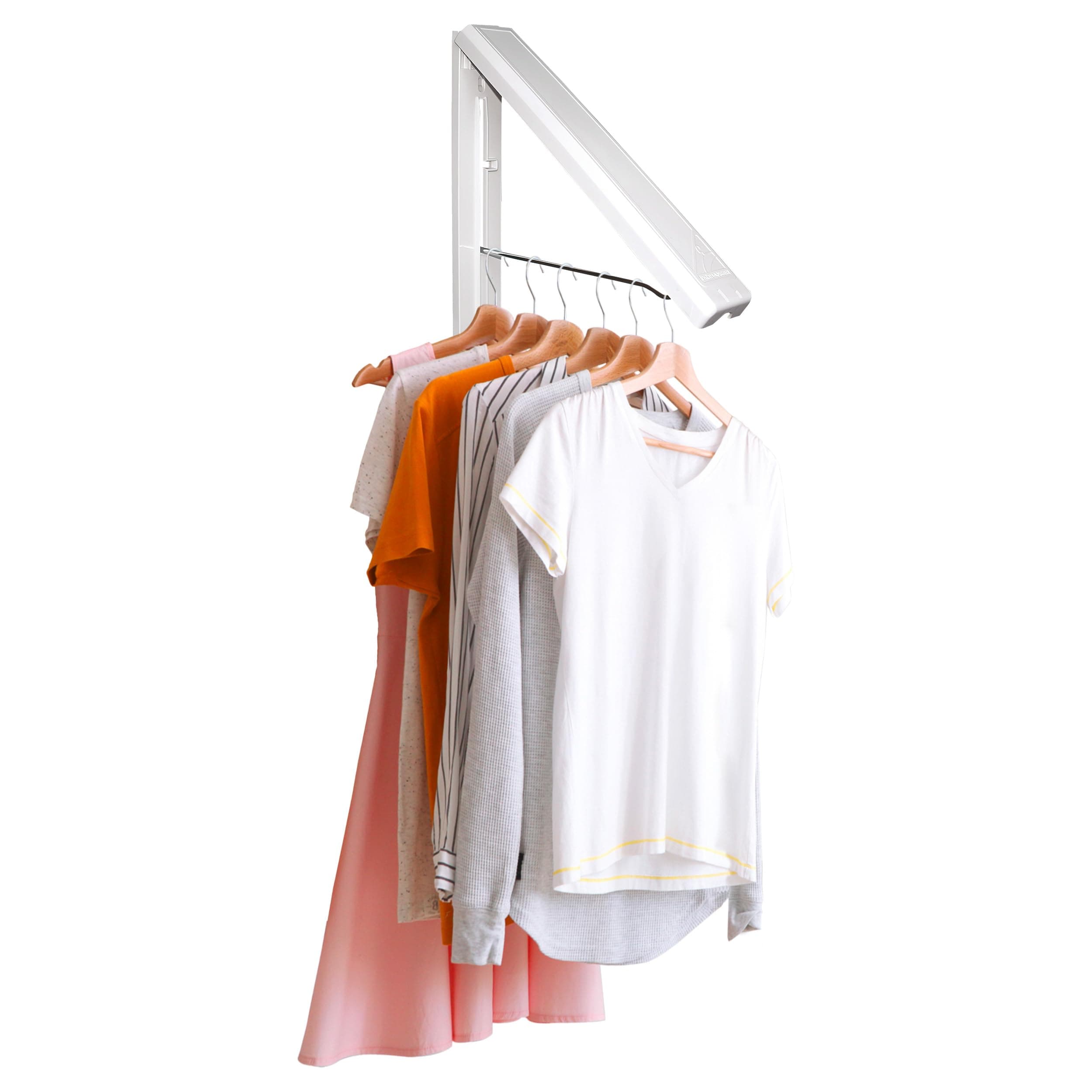 InstaHANGER Closet Organizer, The Original Folding Drying Rack, ABS Plastic With Stainless Steel Rod, White, Wall Mount
