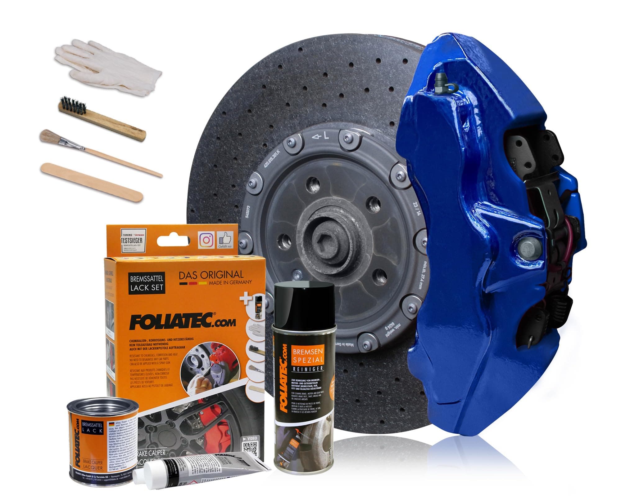 Foliatec Brake Calliper Paint Set, Heat Resistant, Complete Set for 4 Brake Calipers, Performance Blue Metallic, 7-Piece Set