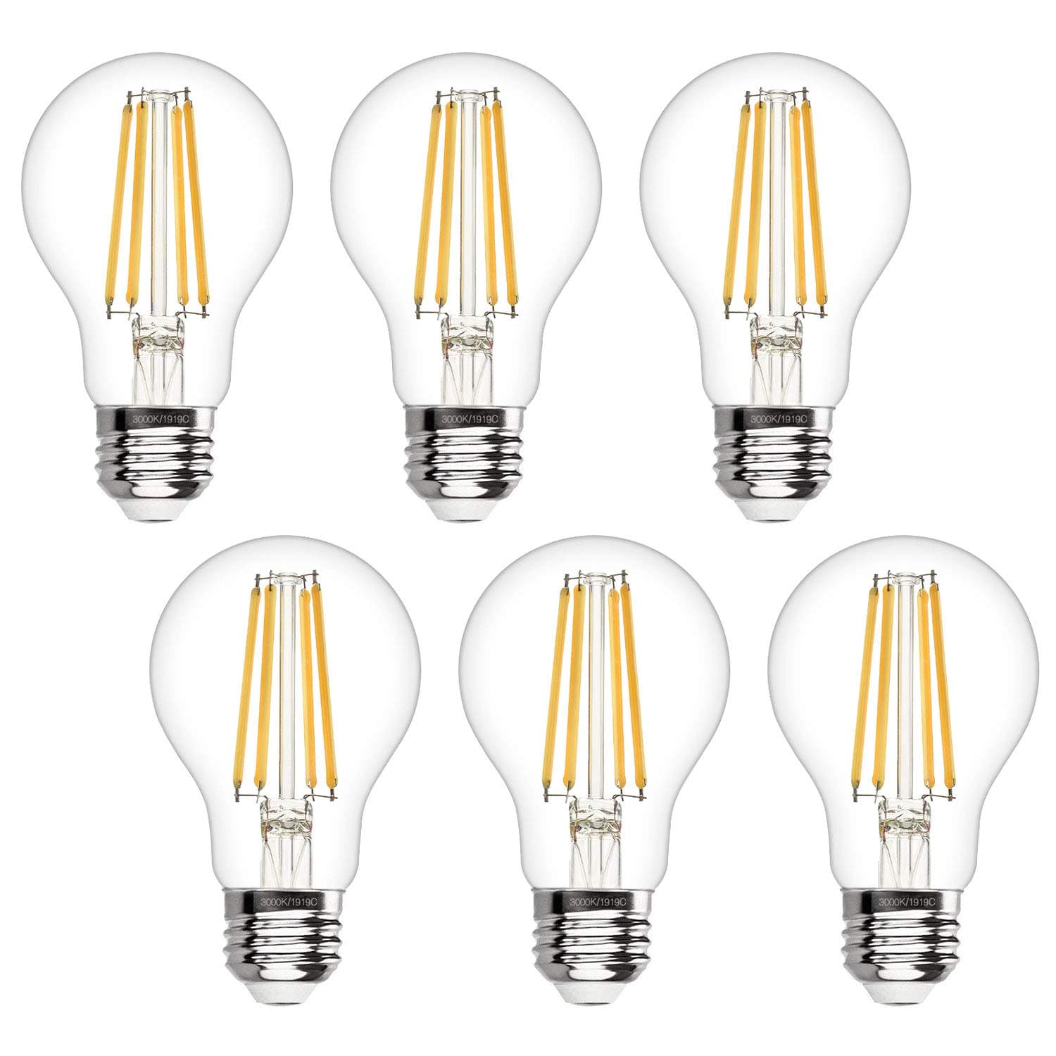 Boncoo A19 LED Edison Bulb Dimmable 6W LED Filament Light Bulbs 60W Incandescent Equivalent Led Vintage Bulb 3000K Soft White 620LM E26 Medium Base Clear Glass for Home, Office, 6 Pack