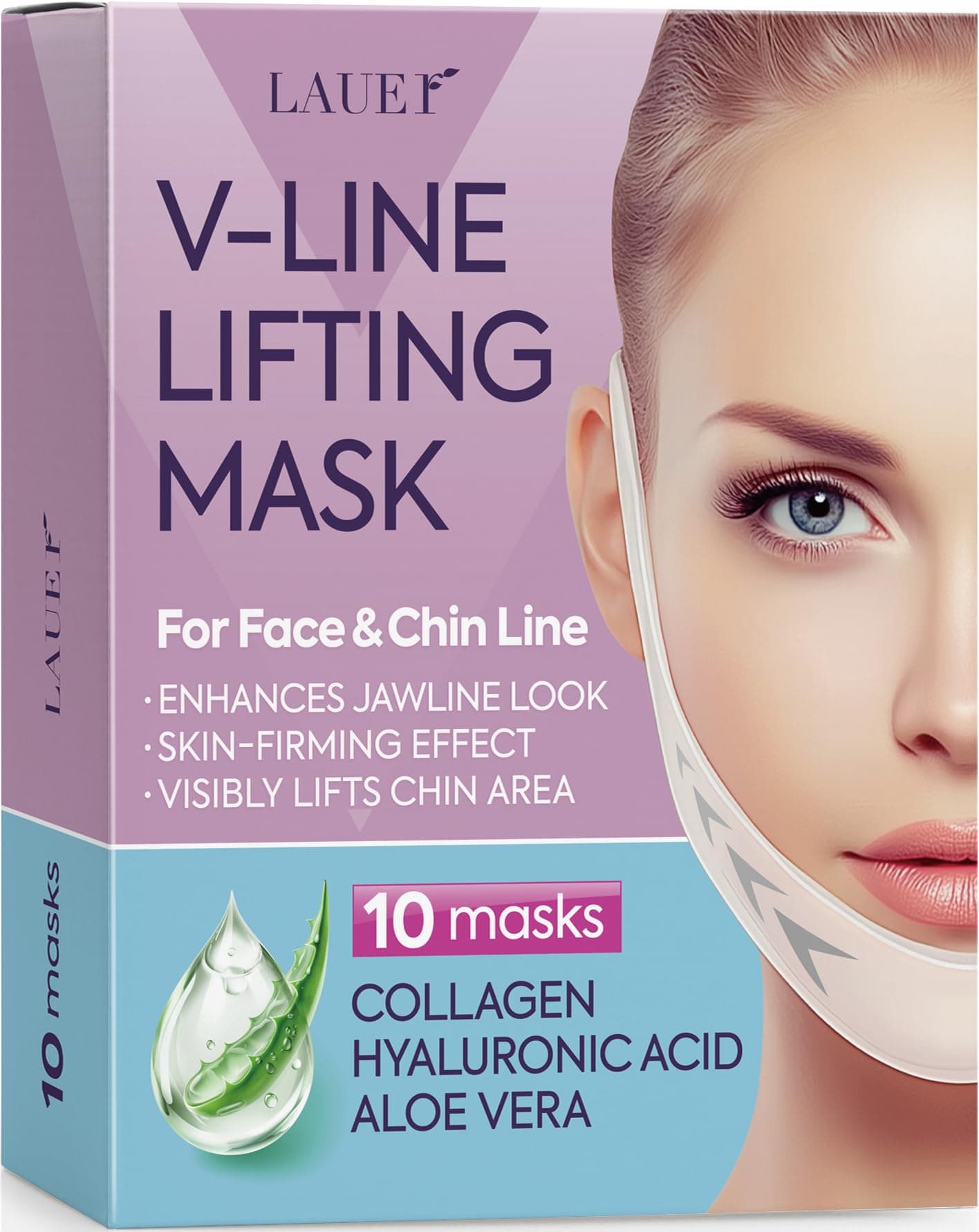 V Shaped Contouring Face Mask Line Shaping Lifting Belt Neck Reduction Jawline Lift Tape Enhancer Face Patch Firming Tightening Skin Chin Up Sculpting Collagen Mask Hyaluronic Acid Aloe Vera 10pcs
