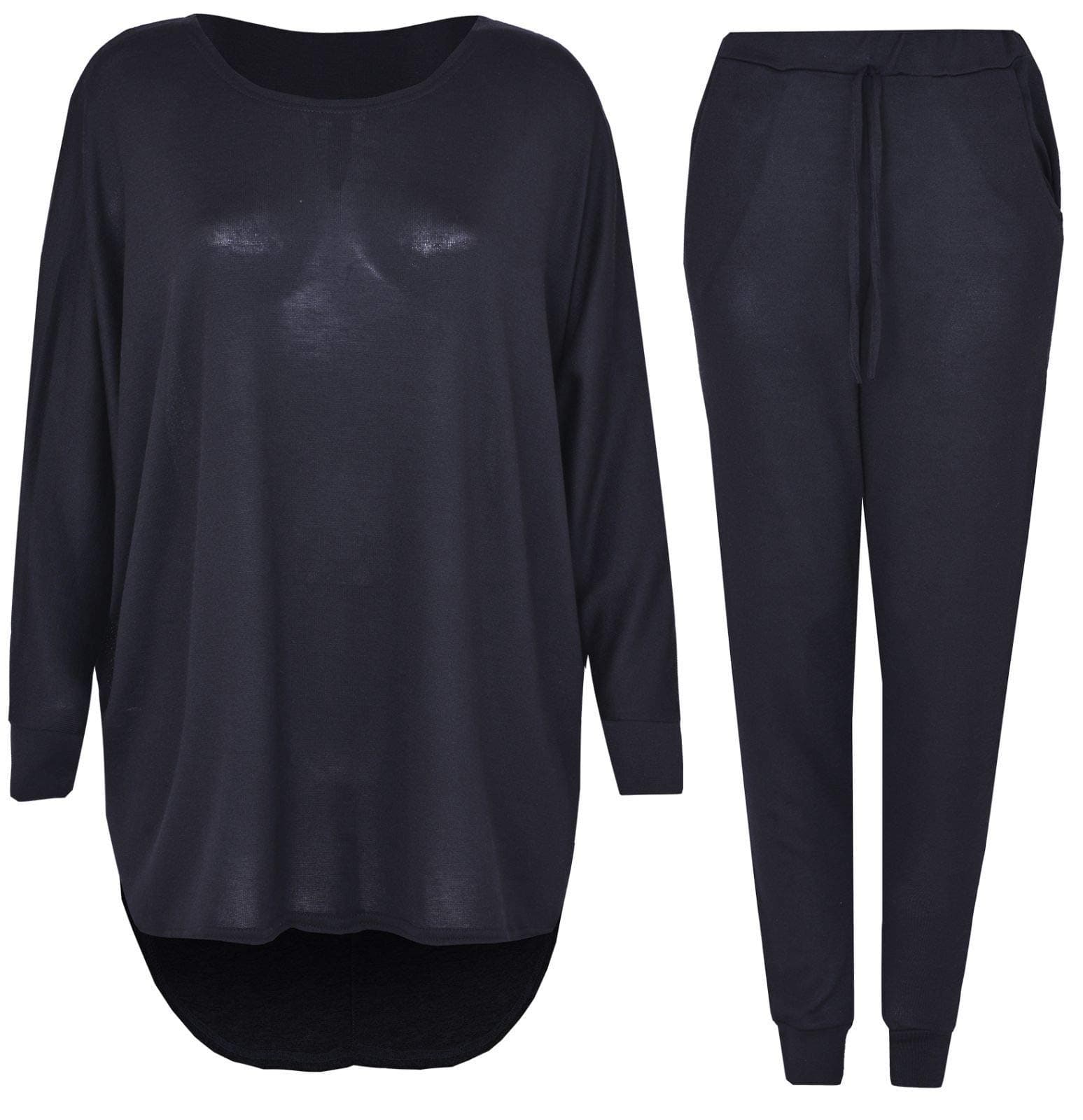 Magritta RG CLOTHING 2 Piece Track Suit Set High Low Top and Bottoms Casual Loungewear Sweatshirt Joggers Set (XXL (22-24), Black)